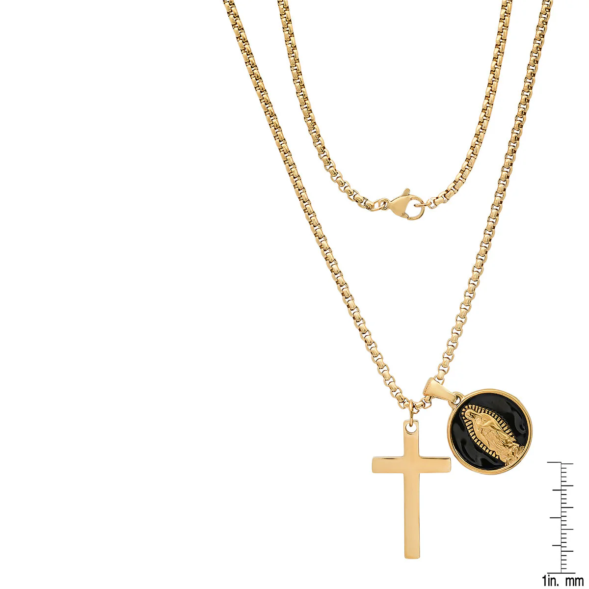 18K Gold Plated Stainless Steel And Black Enamel Our Lady Of Guadalupe And Cross Pendants - Image 3
