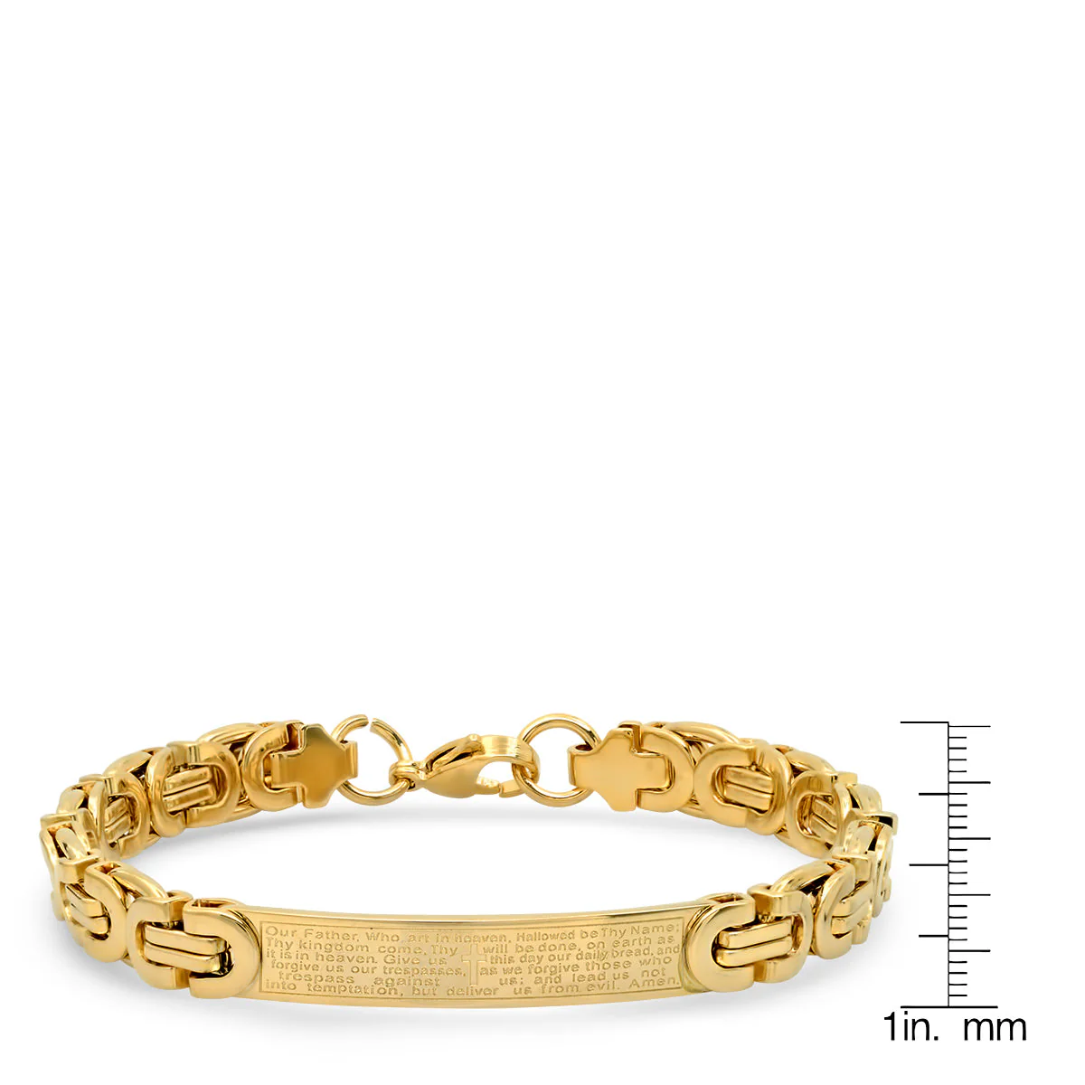 18K Gold Plated Stainless Steel Byzantine Link Our Father English Prayer Id Bracelet - Image 3