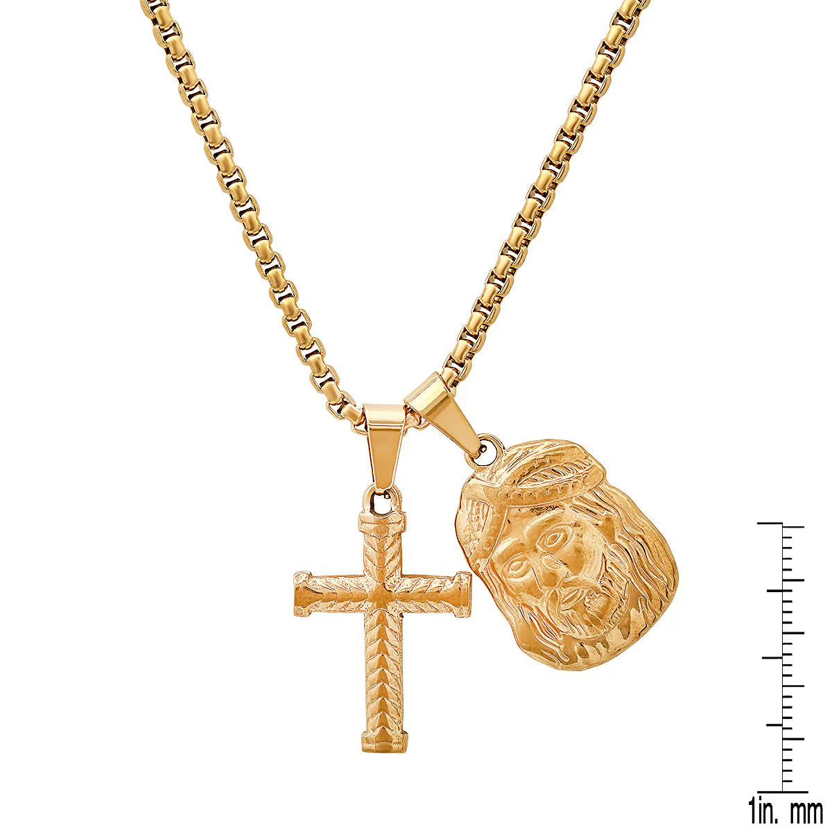18K Gold Plated Stainless Steel Cross And Jesus Face Pendants - Image 3