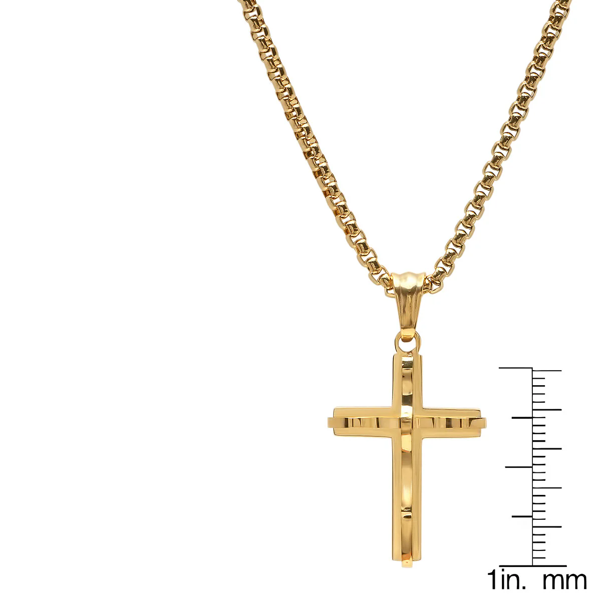 18K Gold Plated Stainless Steel Double Layer Ridged Cross Pendant - Image 3