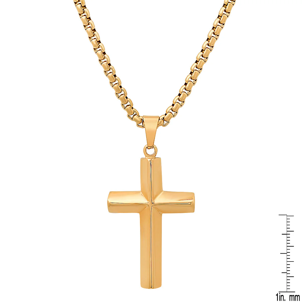 18K Gold Plated Stainless Steel Knife Edge Cross Pendant - Image 3