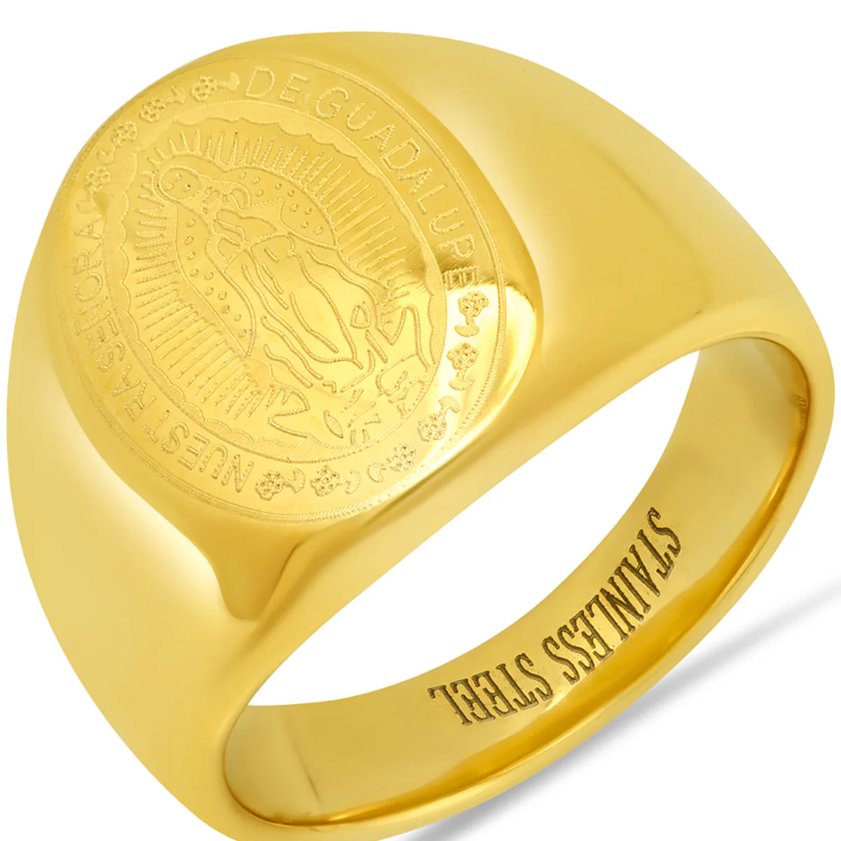 18K Gold Plated Stainless Steel Lady Of Guadalupe Ring - Image 2