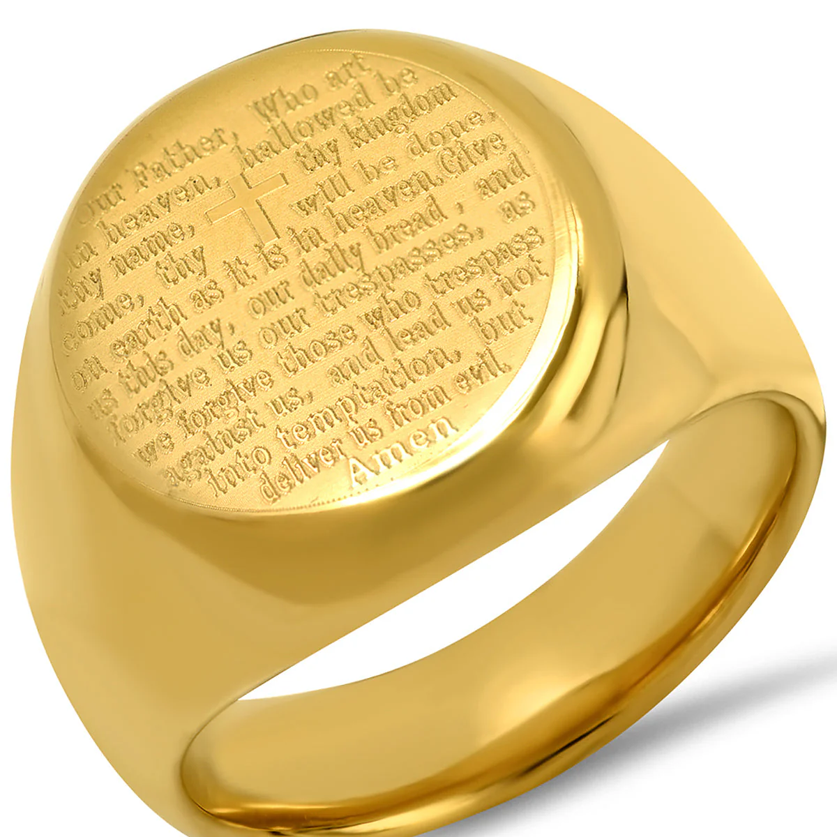 18K Gold Plated Stainless Steel Our Father English Prayer Ring - Image 2