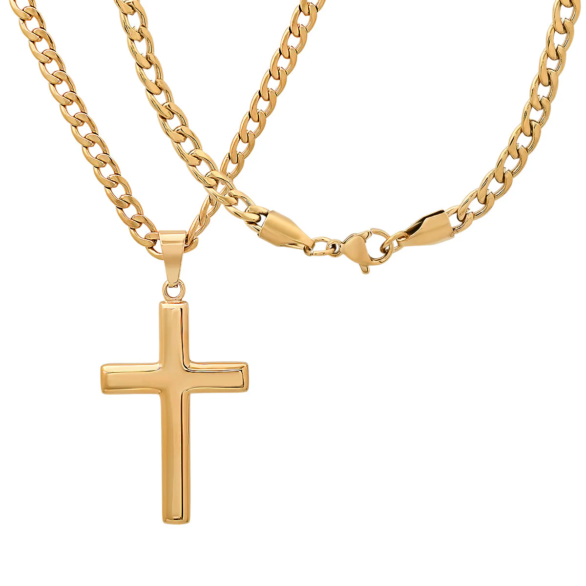 18K Gold Plated Stainless Steel Plain Flat Cross Pendant - Image 5
