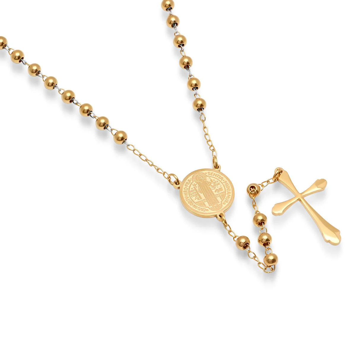 18K Gold Plated Stainless Steel Rosary Necklace - Image 2