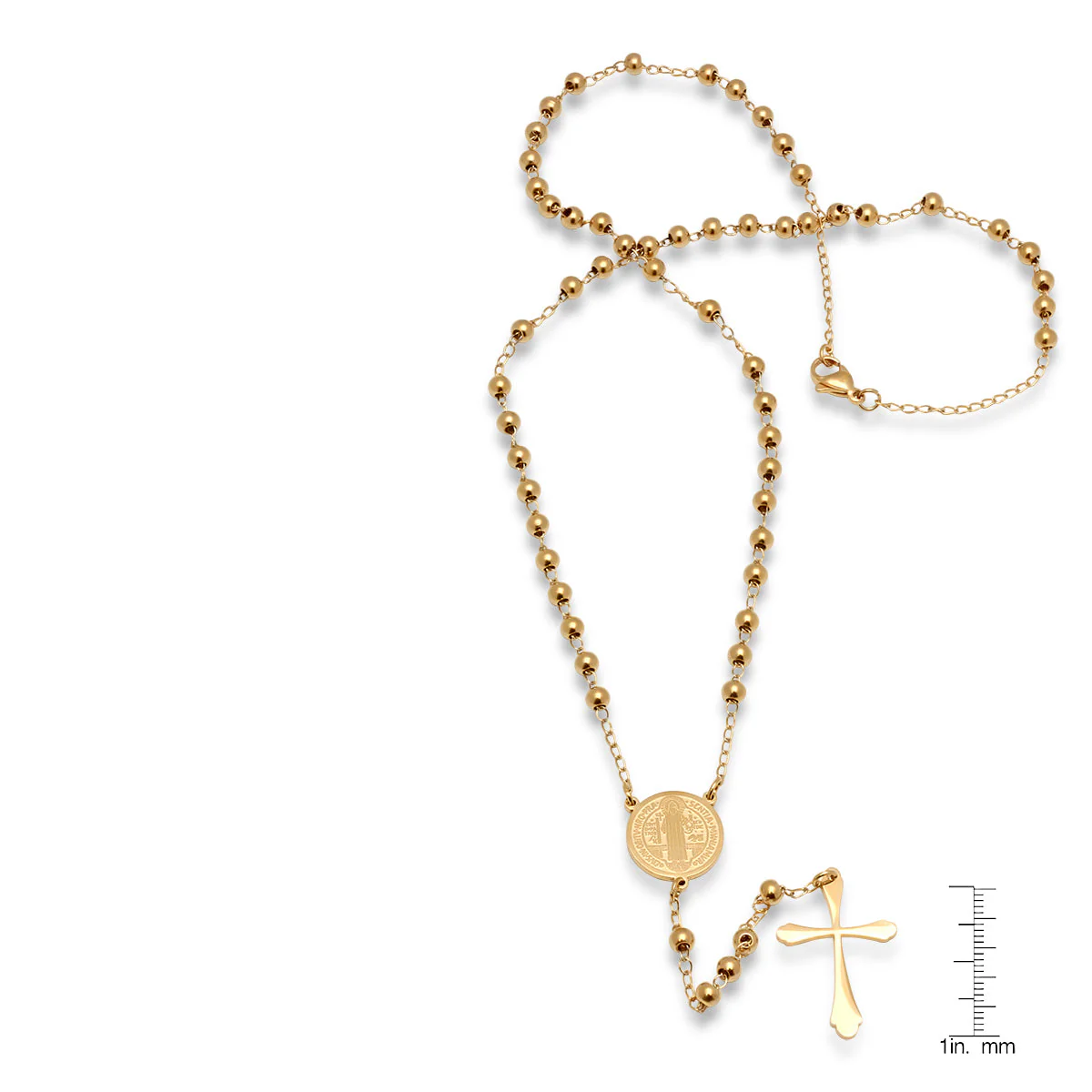 18K Gold Plated Stainless Steel Rosary Necklace - Image 3