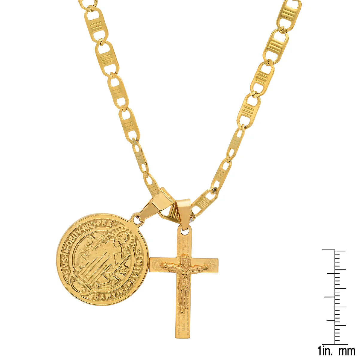 18K Gold Plated Stainless Steel St. Benedict And Cross Pendant - Image 3