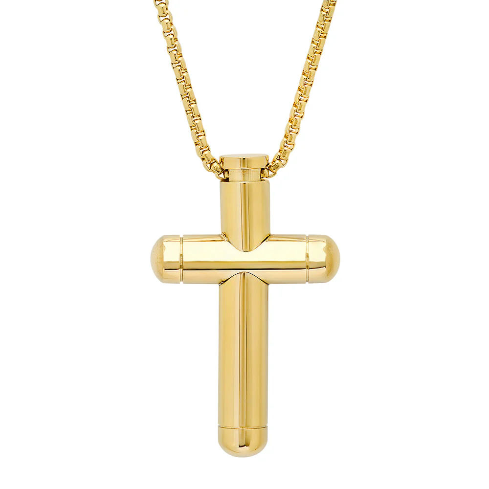 18K Gold Plated Stainless Steel Tube Cross Pendant - Image 3