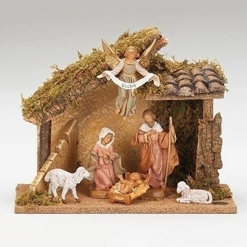 6 Figure Nativity Scene with Italian Stable