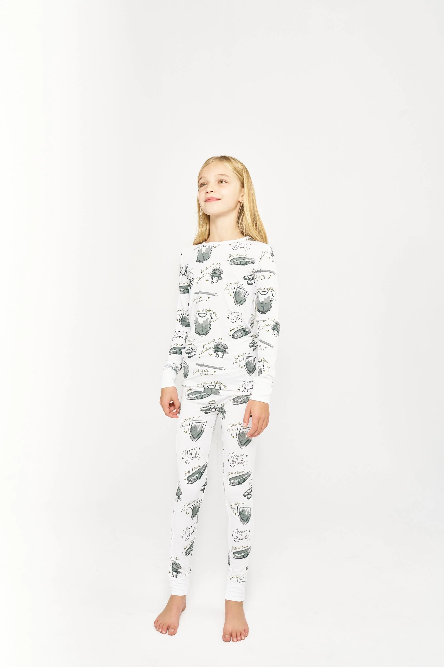 Armor of God White PJ Long Sleeve & Pants Set Bamboo - Image 2
