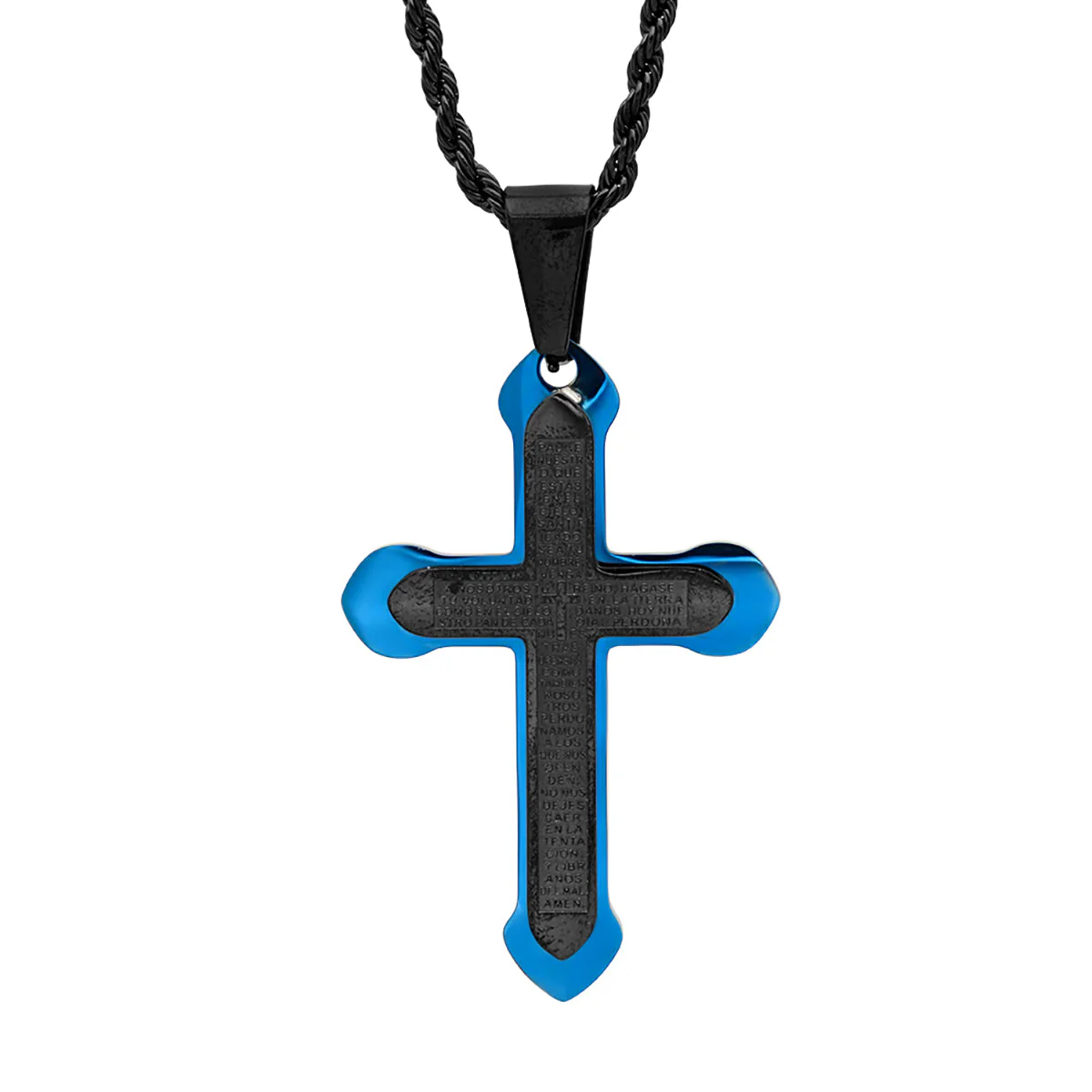 Black And Blue Ip Padre Nuestro Spanish Prayer Cross Pendant - Image 2