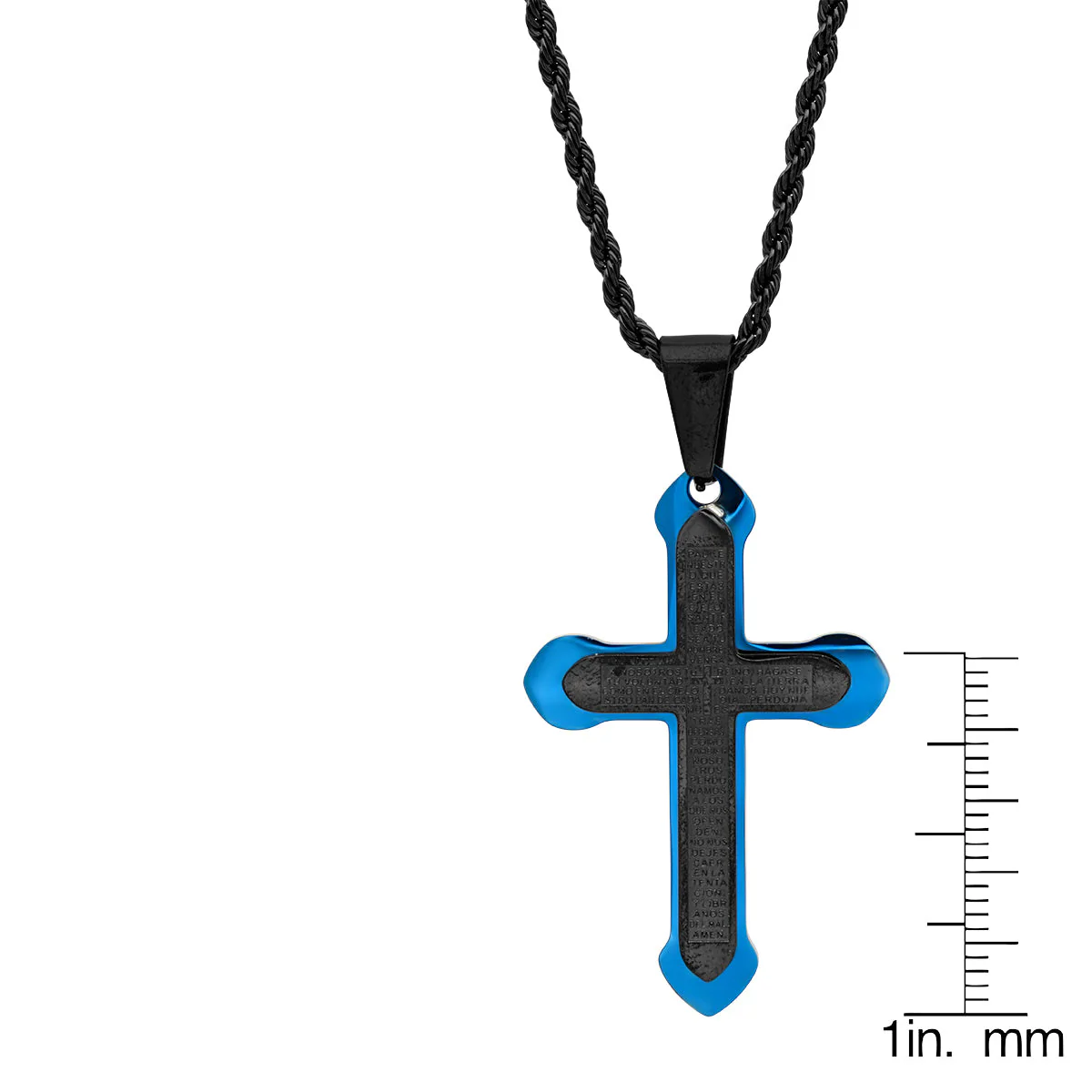 Black And Blue Ip Padre Nuestro Spanish Prayer Cross Pendant - Image 3