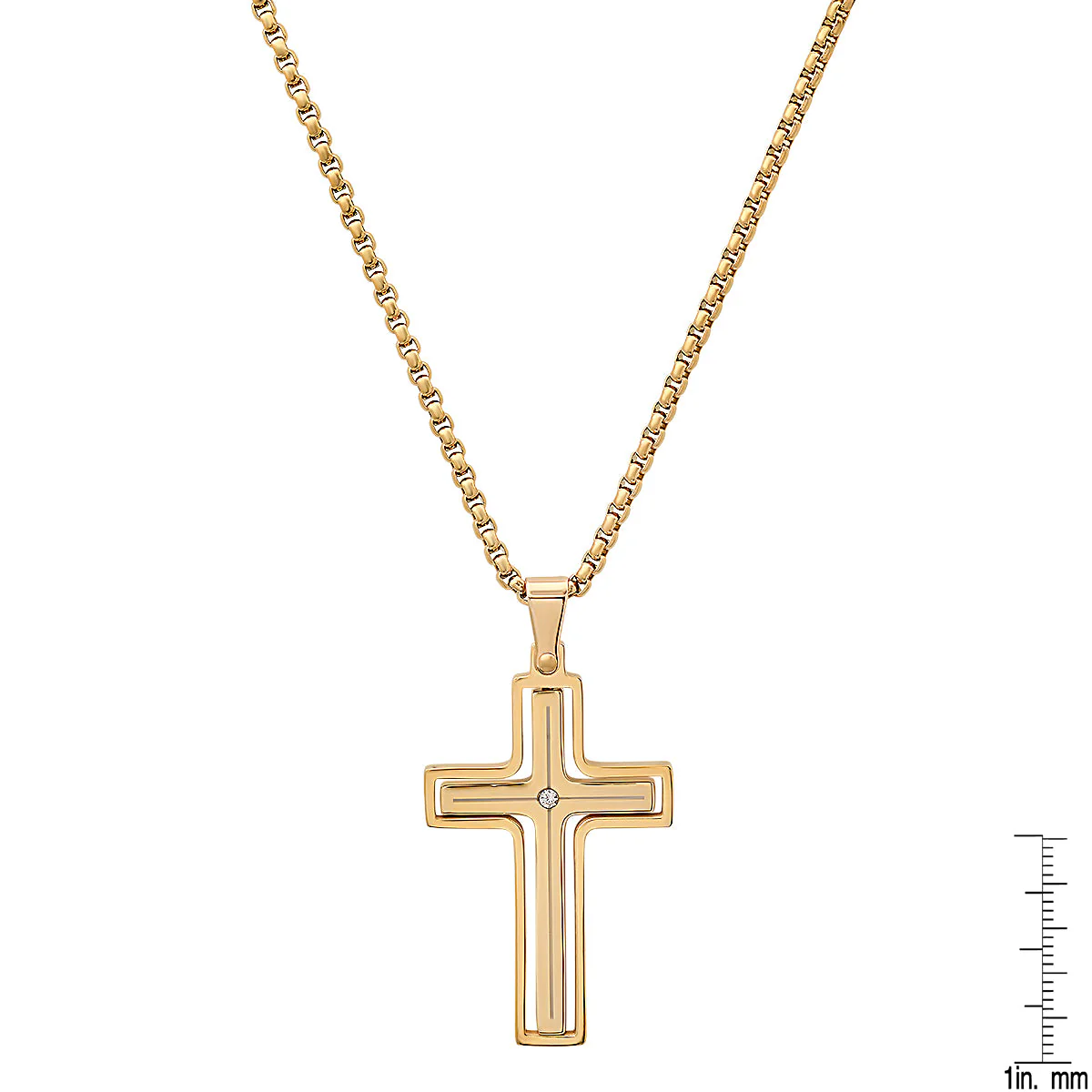 Black Ip Stainless Steel And Simulated Diamond Spinning Cross Pendant - Image 6