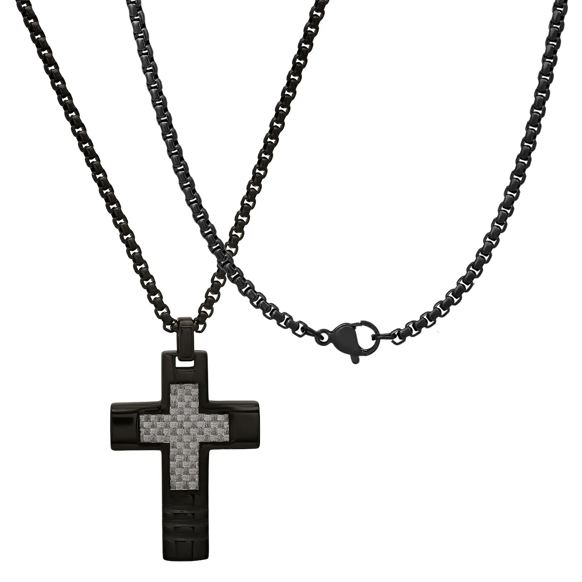 Black Ip Stainless Steel And White Carbon Fiber Cross Pendant - Image 2