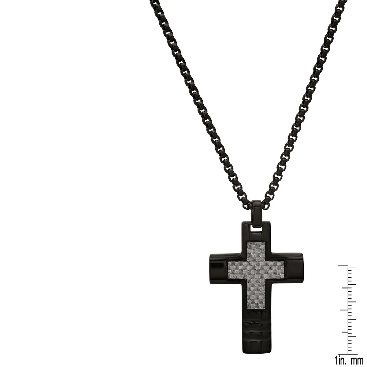 Black Ip Stainless Steel And White Carbon Fiber Cross Pendant - Image 3