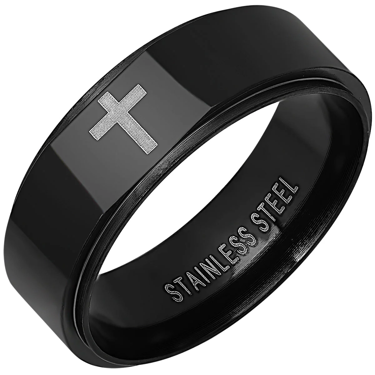 Black Ip Stainless Steel Cross Band Ring - Image 2