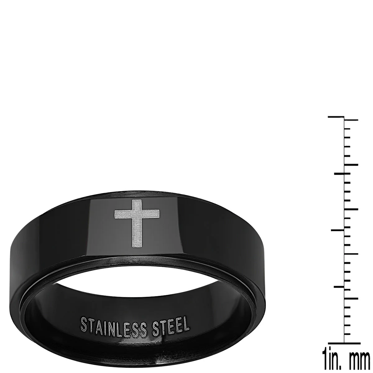 Black Ip Stainless Steel Cross Band Ring - Image 3