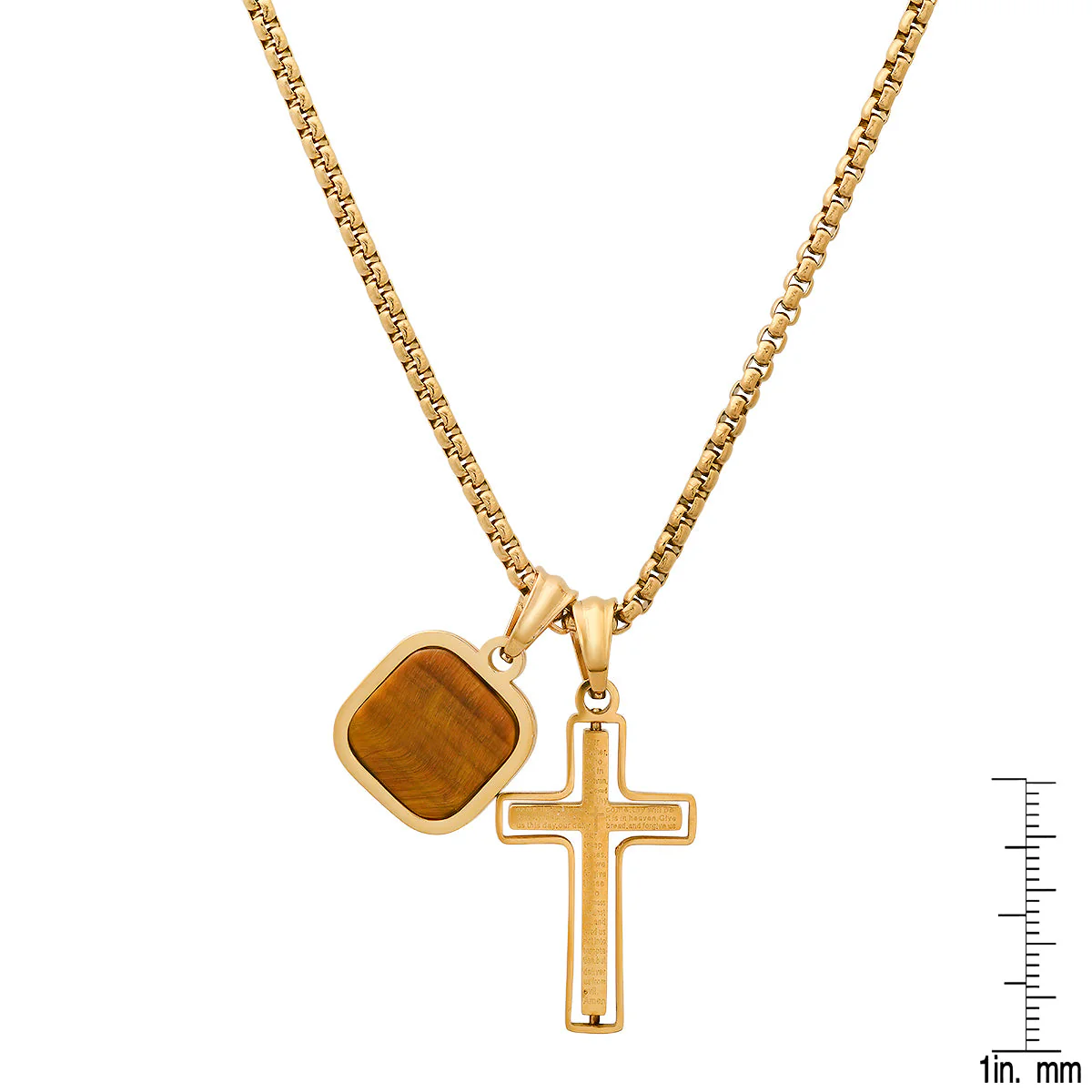 Black Ip Stainless Steel Lord'S Prayer Spinning Cross And Tiger Eye Dog Tag Pendants - Image 3
