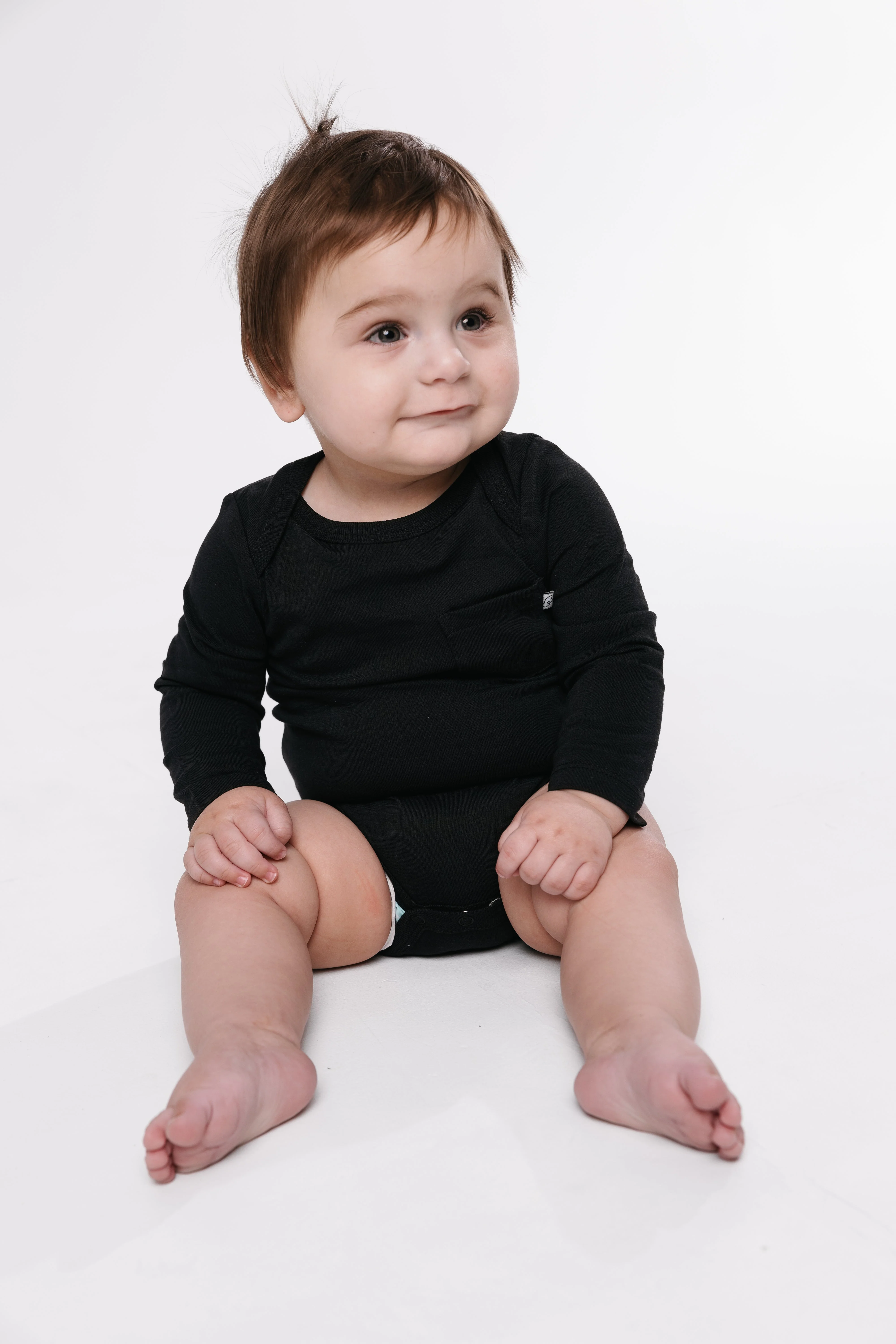 Black Prayer Pocket Long Sleeve Bodysuit Cotton - Image 5