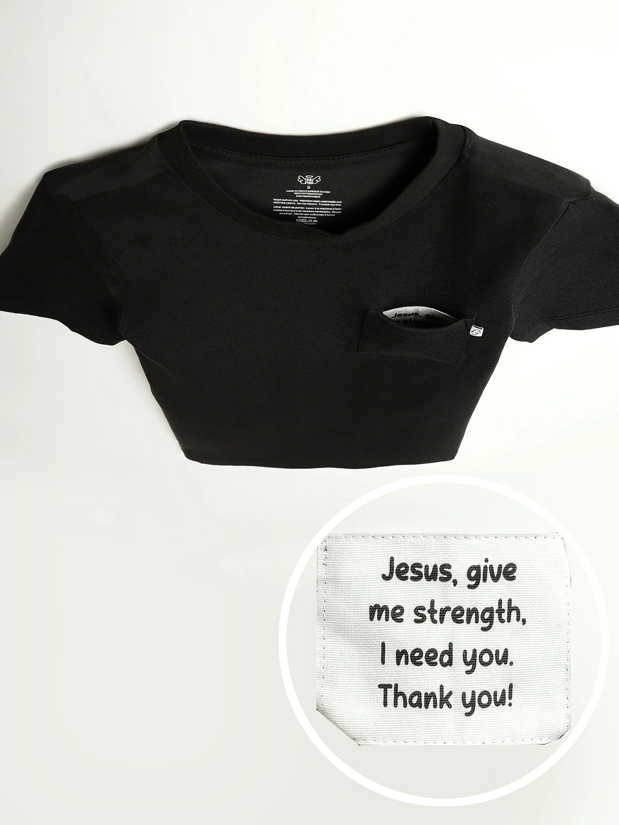 Black Prayer Pocket Short Sleeve T-Shirt Cotton - Image 3