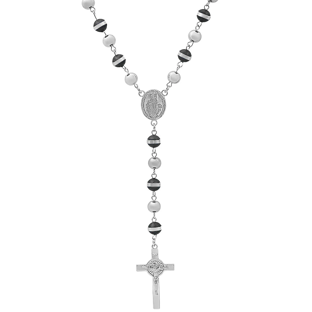 Black Rubber And Stainless Steel Rosary - Image 2