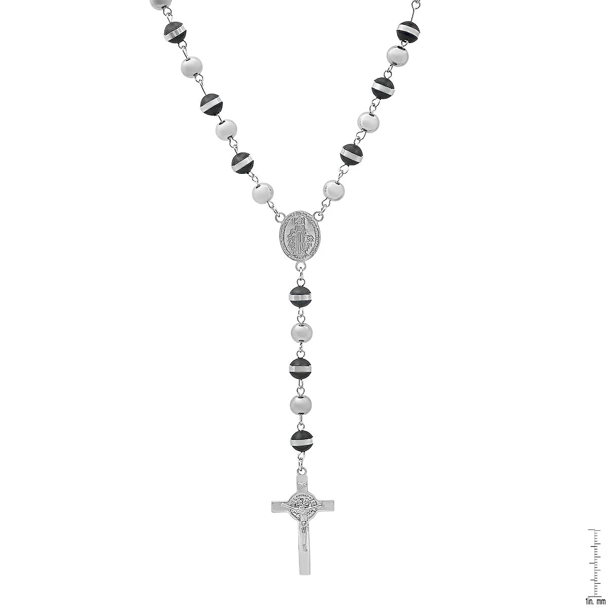 Black Rubber And Stainless Steel Rosary - Image 3