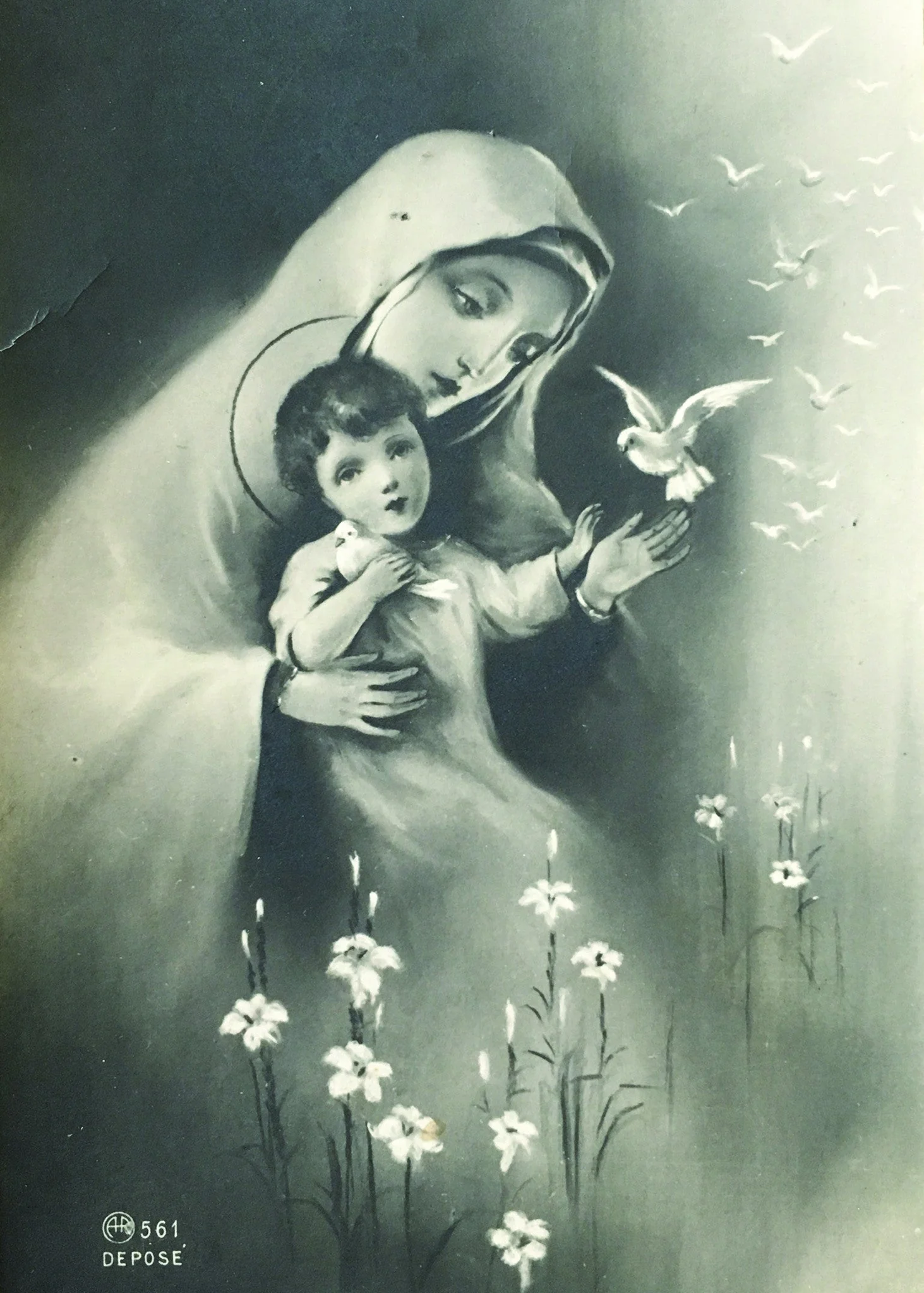 Blessed Mother with the Child Jesus Black/White Print 5X7 - Image 2