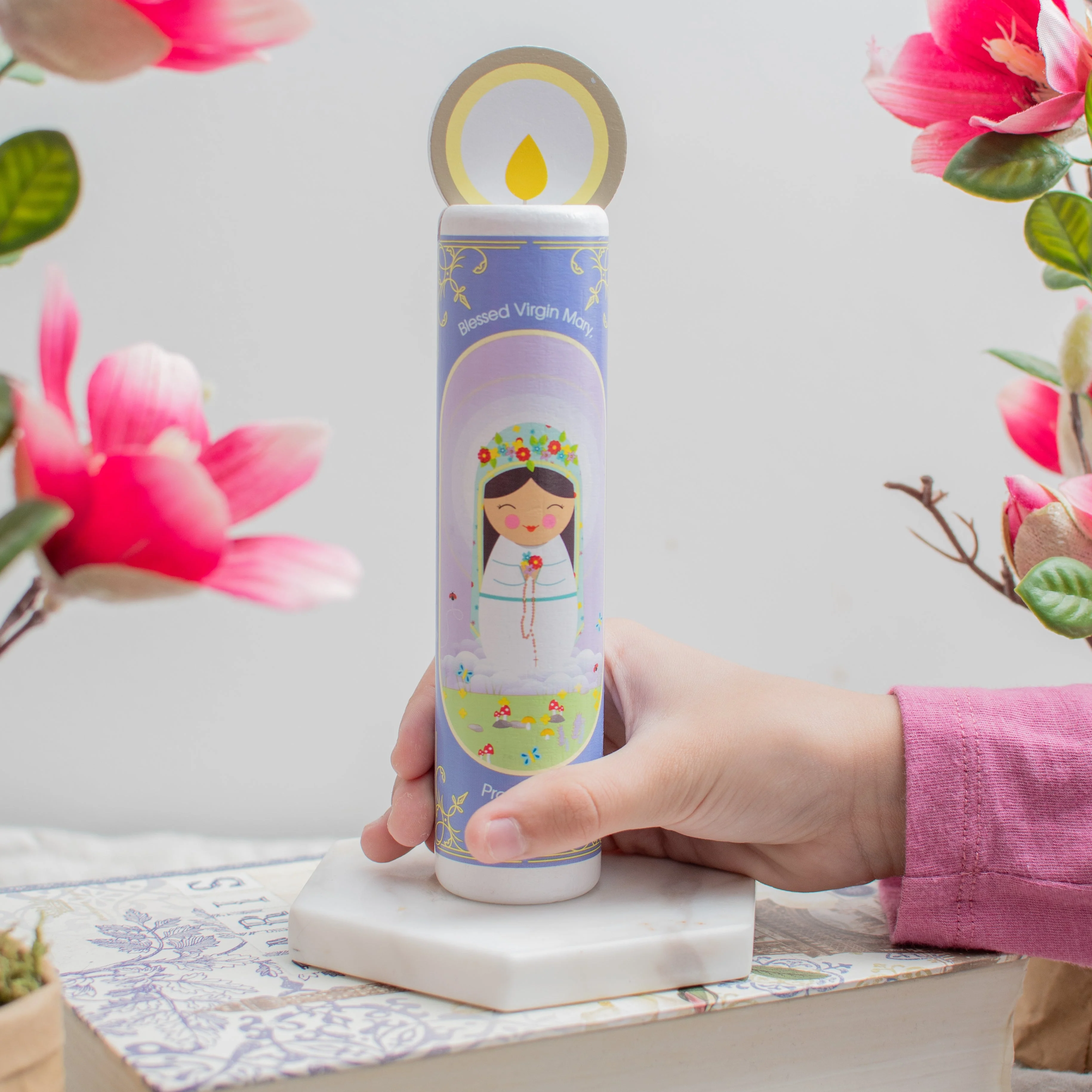 Blessed Virgin Mary (The Memorare) Wooden Prayer Candle - Image 3
