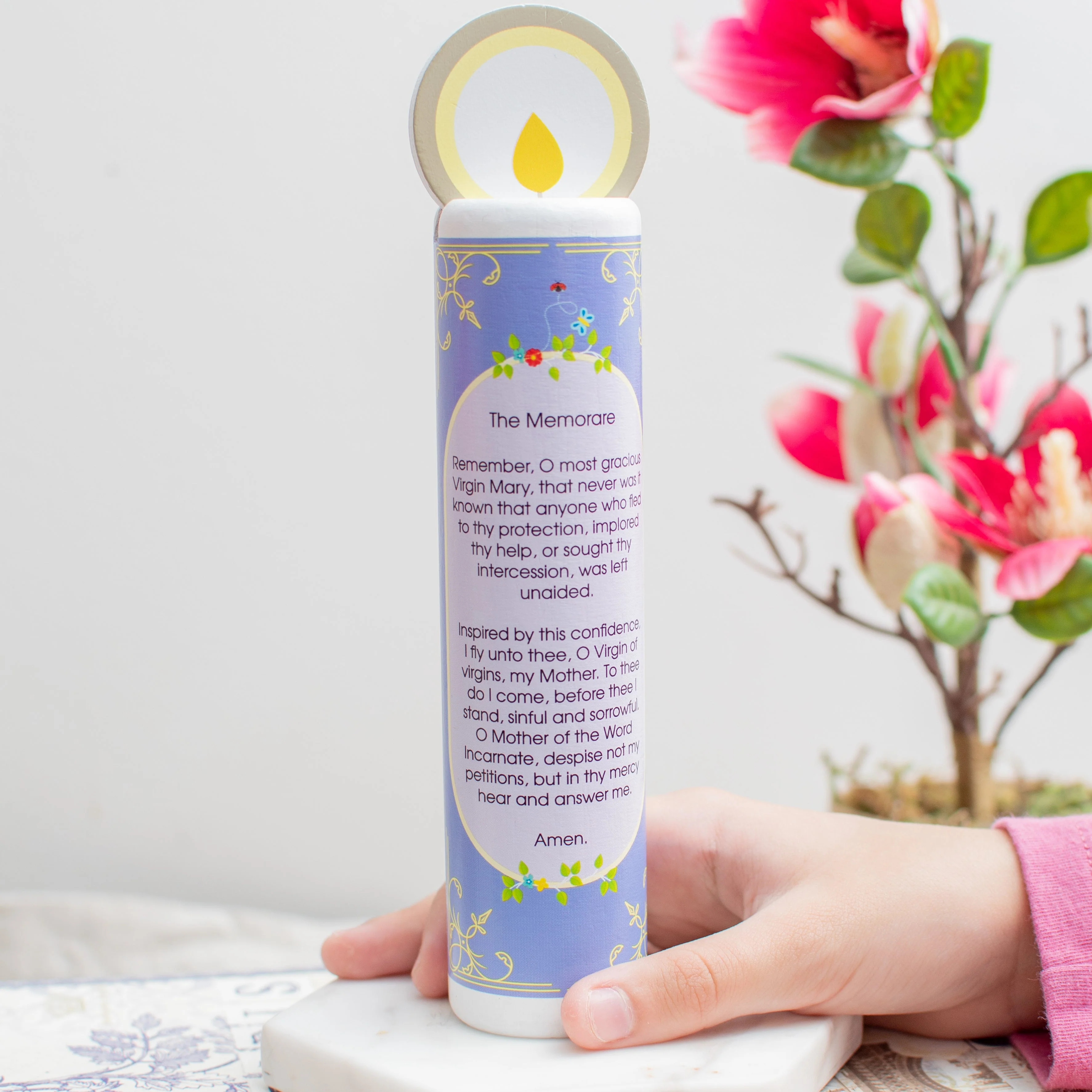 Blessed Virgin Mary (The Memorare) Wooden Prayer Candle - Image 4