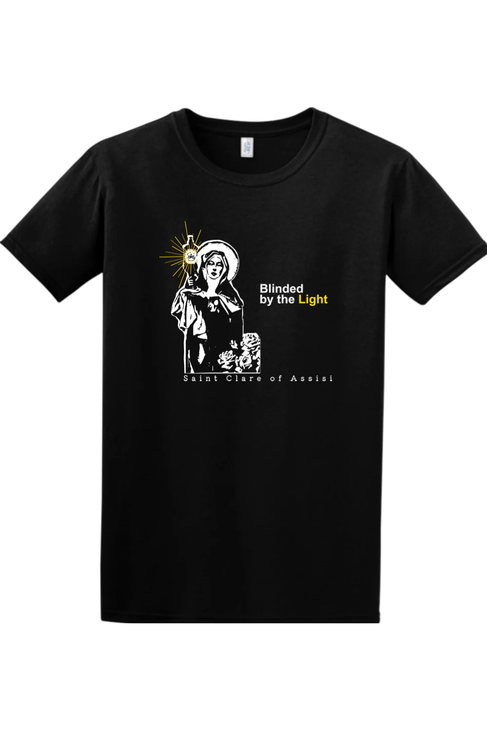 Blinded By The Light - St. Clare of Assisi Adult T-Shirt - Image 8