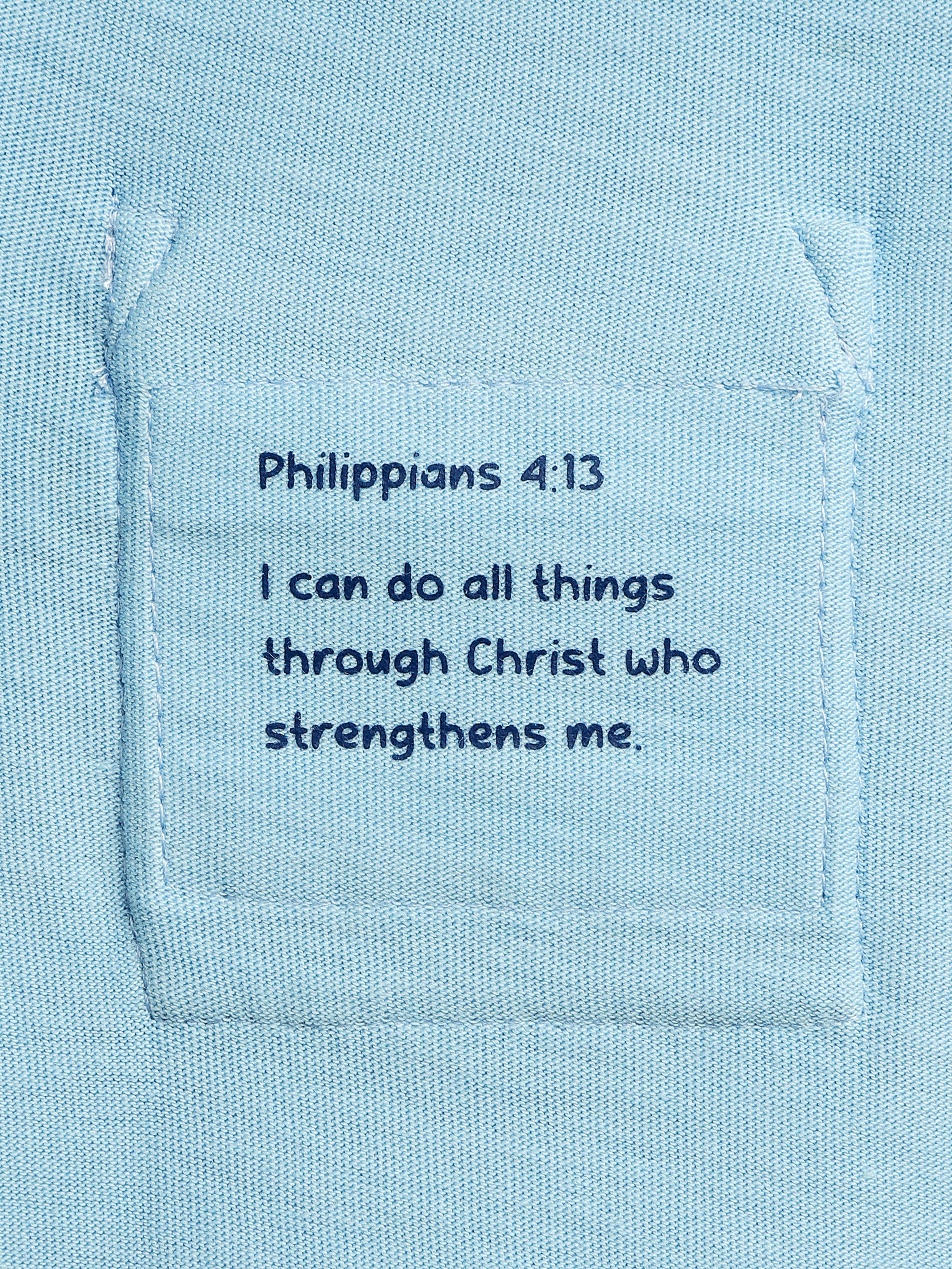 Blue Prayer Pocket Short Sleeve T-Shirt Cotton - Image 4