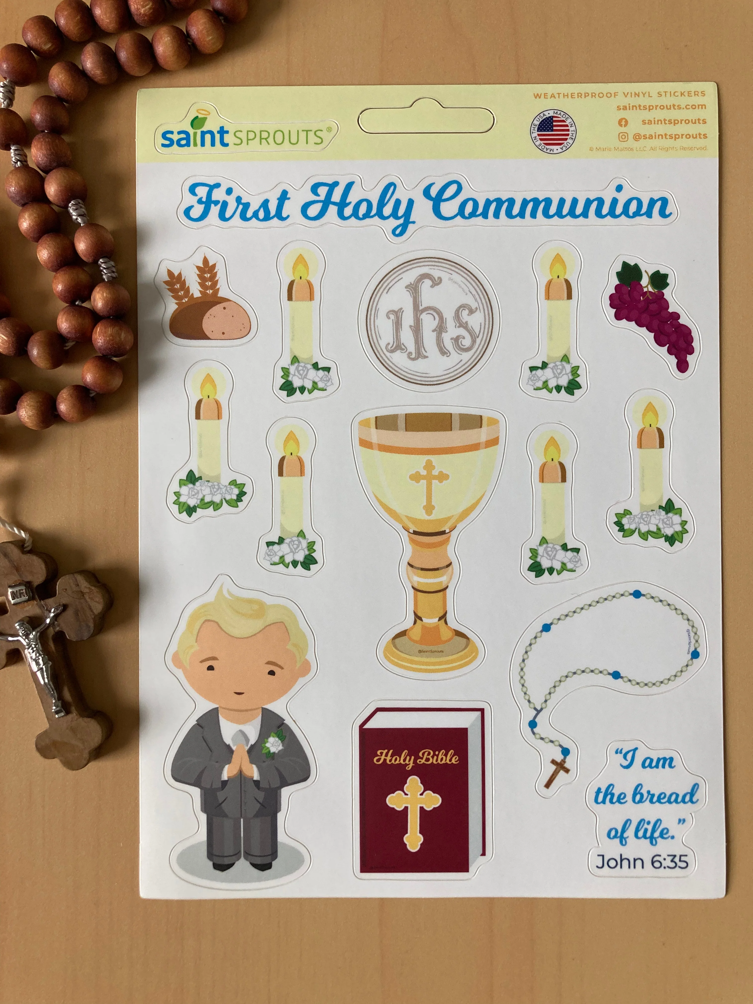 First Communion Sticker Sheet / Boy's First Holy Communion Sticker Sheet - Image 3