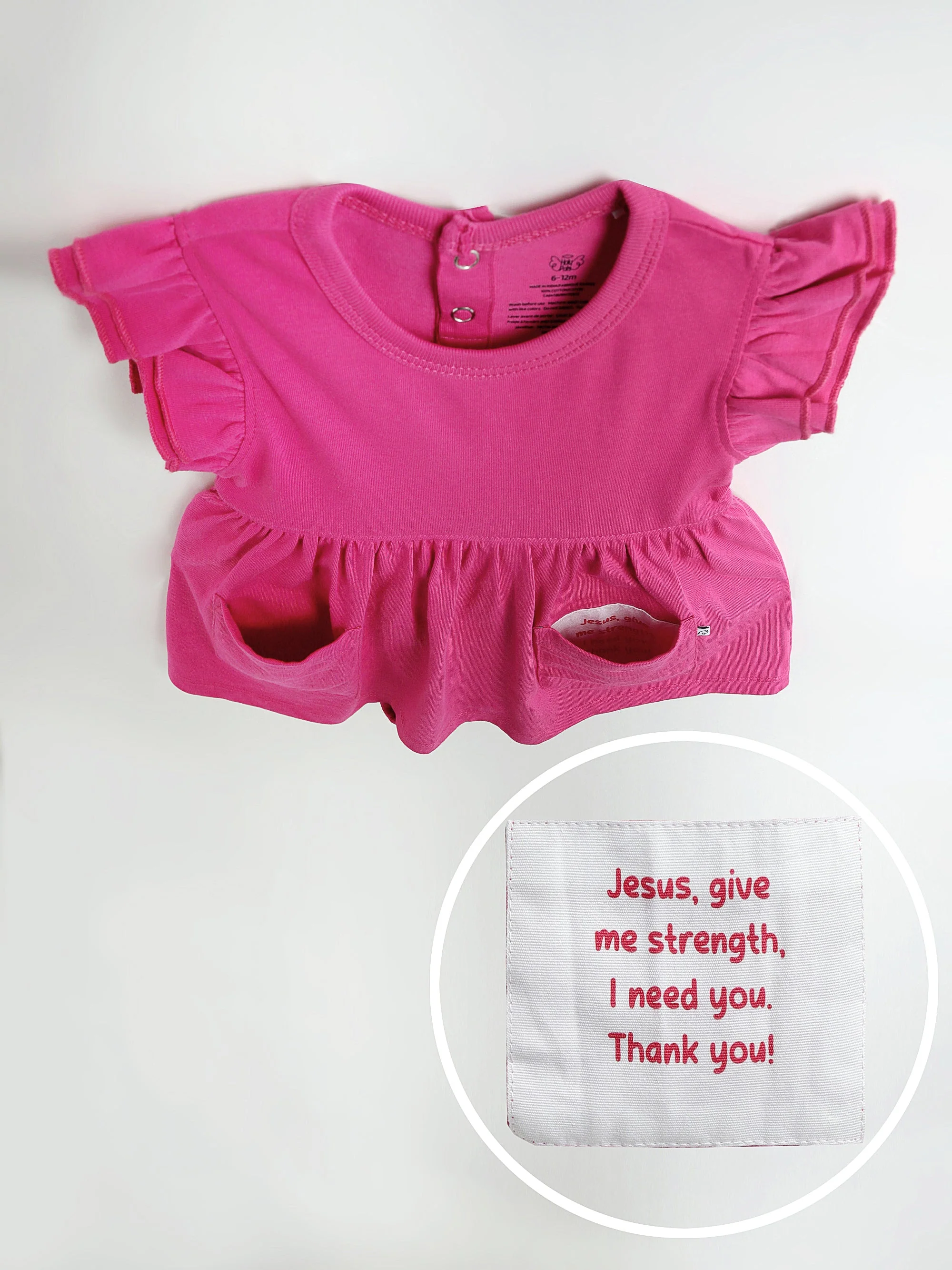 Fuchsia Prayer Pocket Short Sleeve Twirl Dress Bodysuit Cotton - Image 3