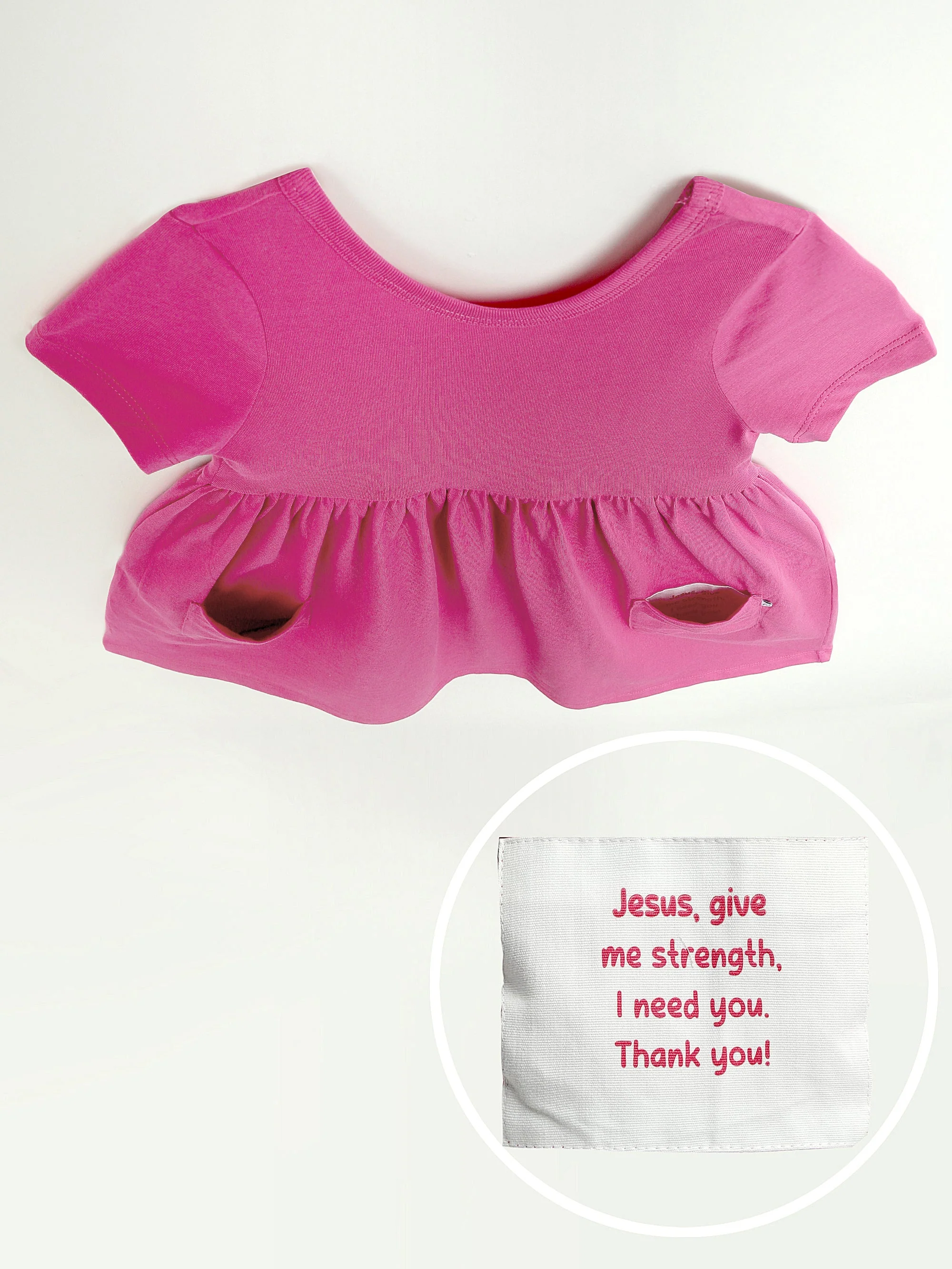 Fuchsia Prayer Pocket Short Sleeve Twirl Dress Cotton - Image 3