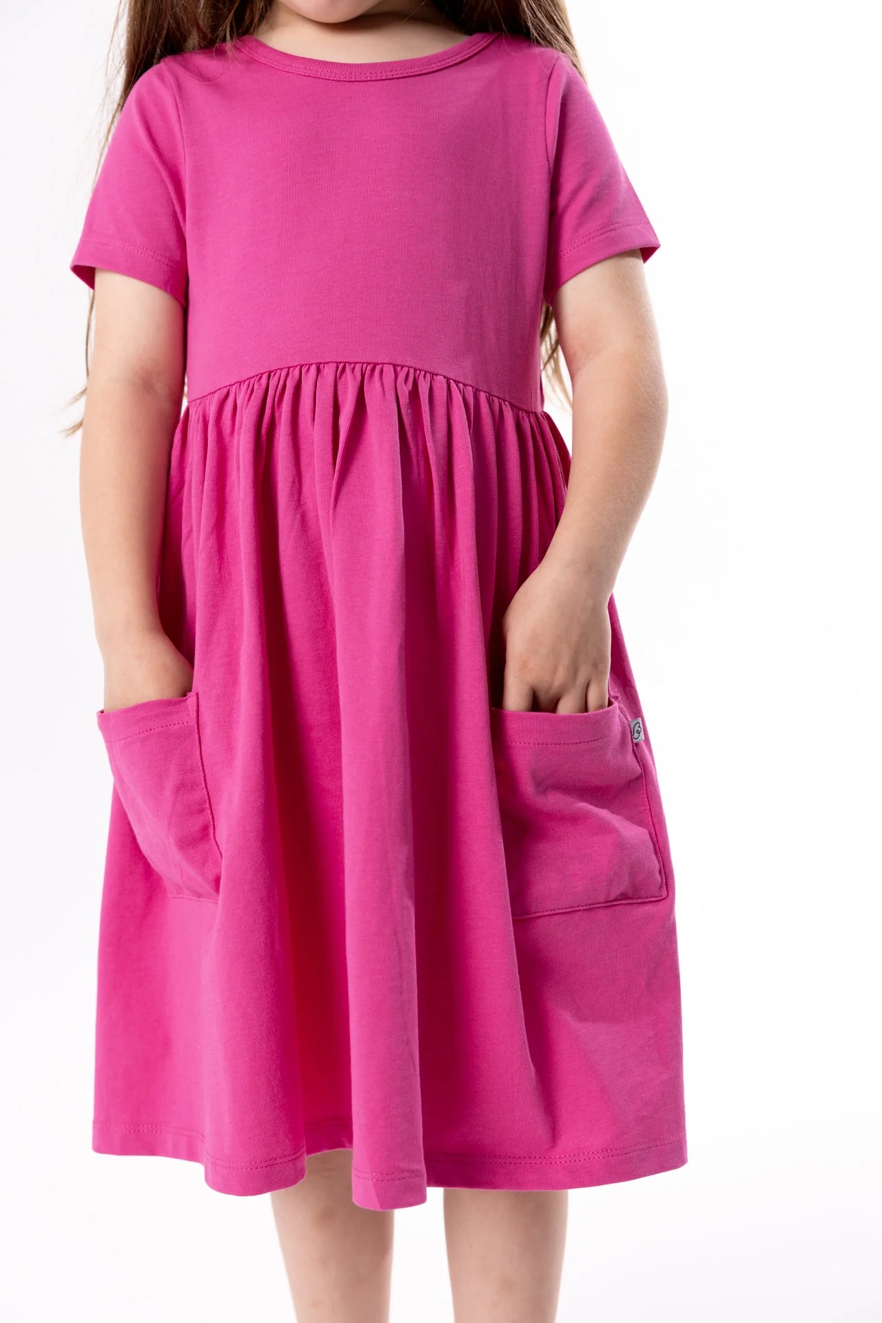 Fuchsia Prayer Pocket Short Sleeve Twirl Dress Cotton - Image 5