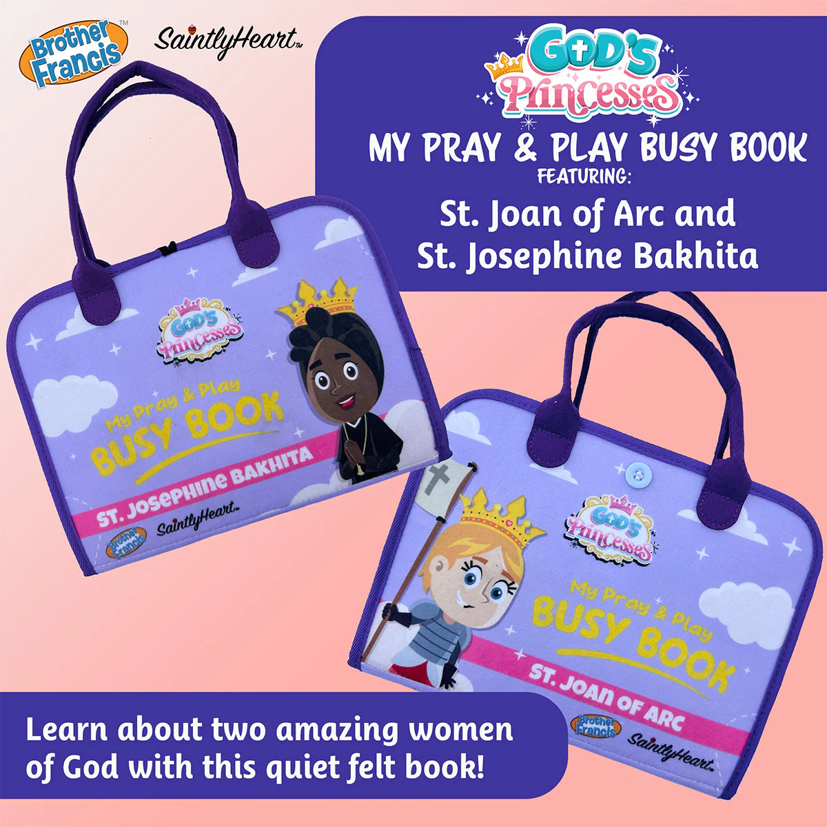 God's Princesses Vol. 1 Felt Busy Book - St. Joan of Arc and St. Josephine Bakhita - Image 3
