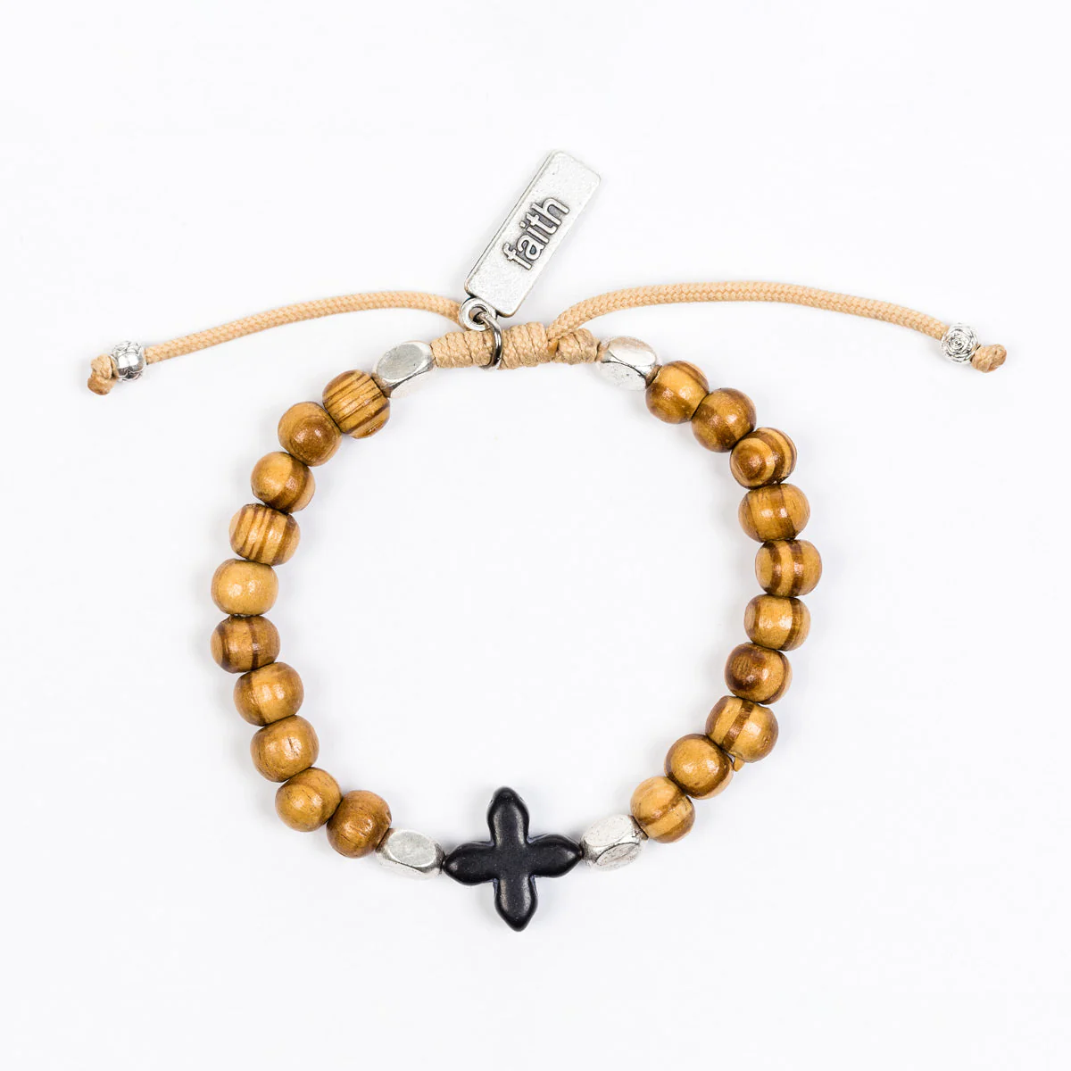 Grounded in Faith Olive Wood Bead Bracelet - Image 2