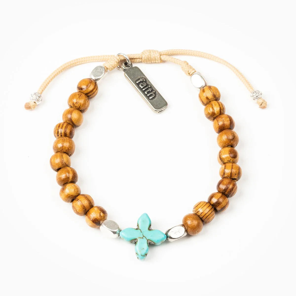 Grounded in Faith Olive Wood Bead Bracelet - Image 3