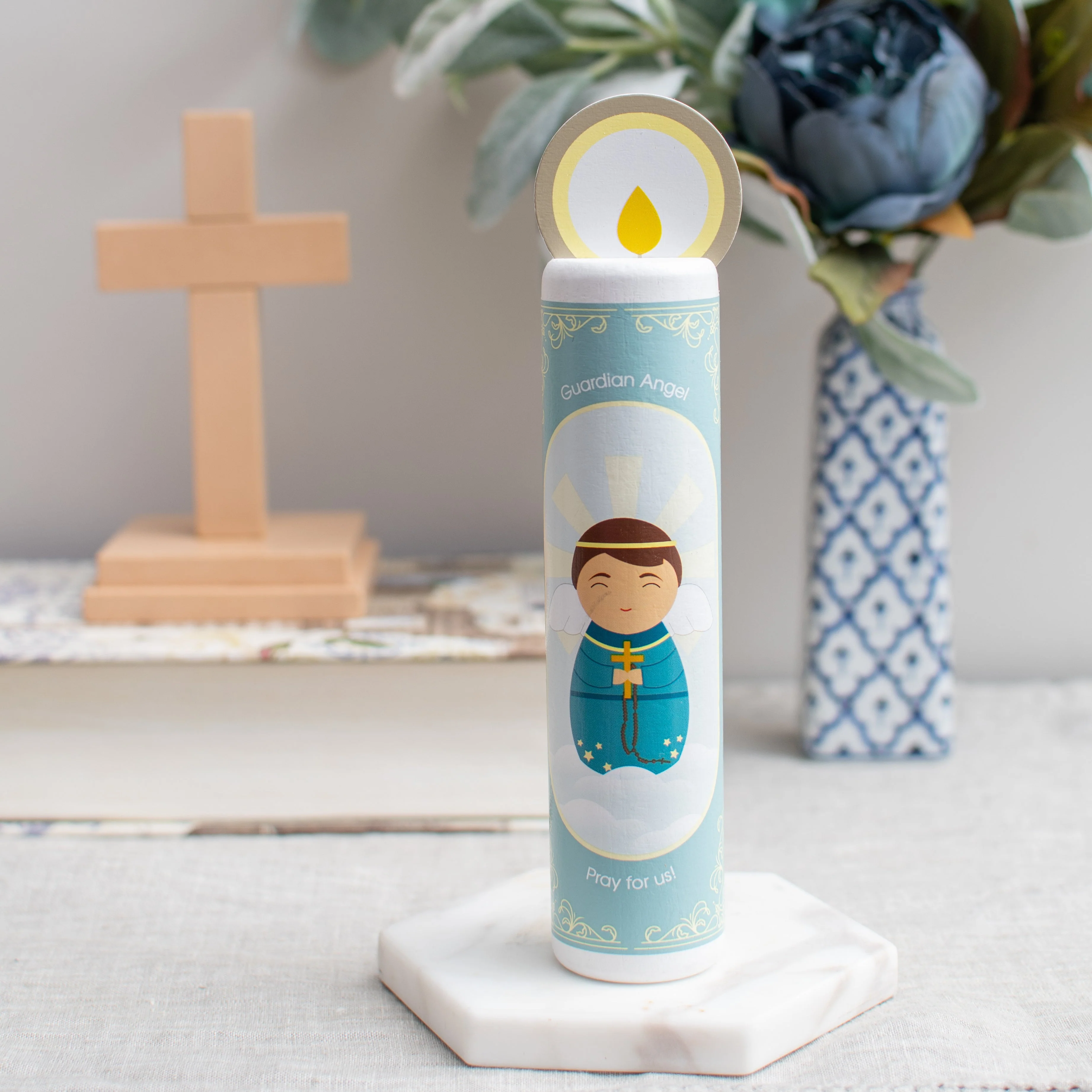 Guardian Angel (boy) Wooden Prayer Candle - Image 3