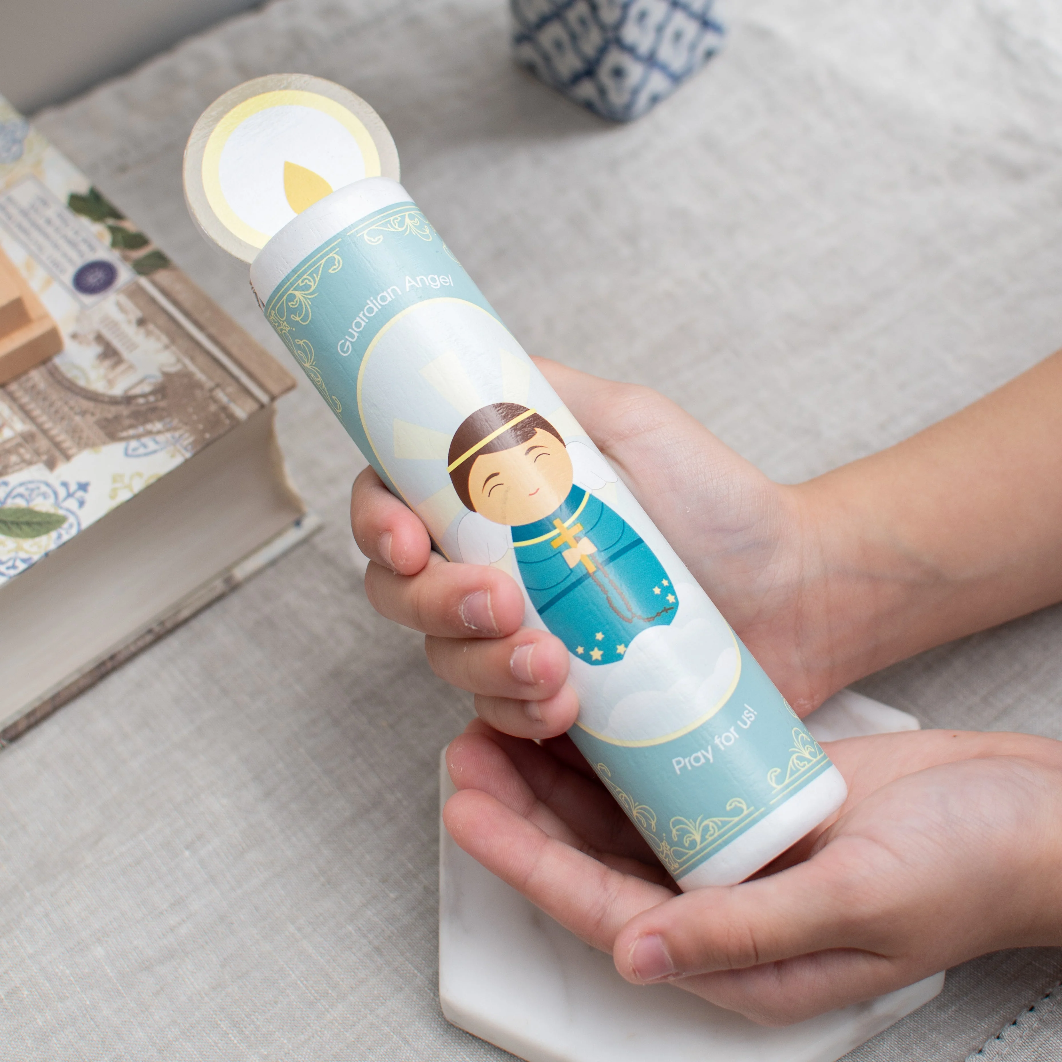 Guardian Angel (boy) Wooden Prayer Candle - Image 4