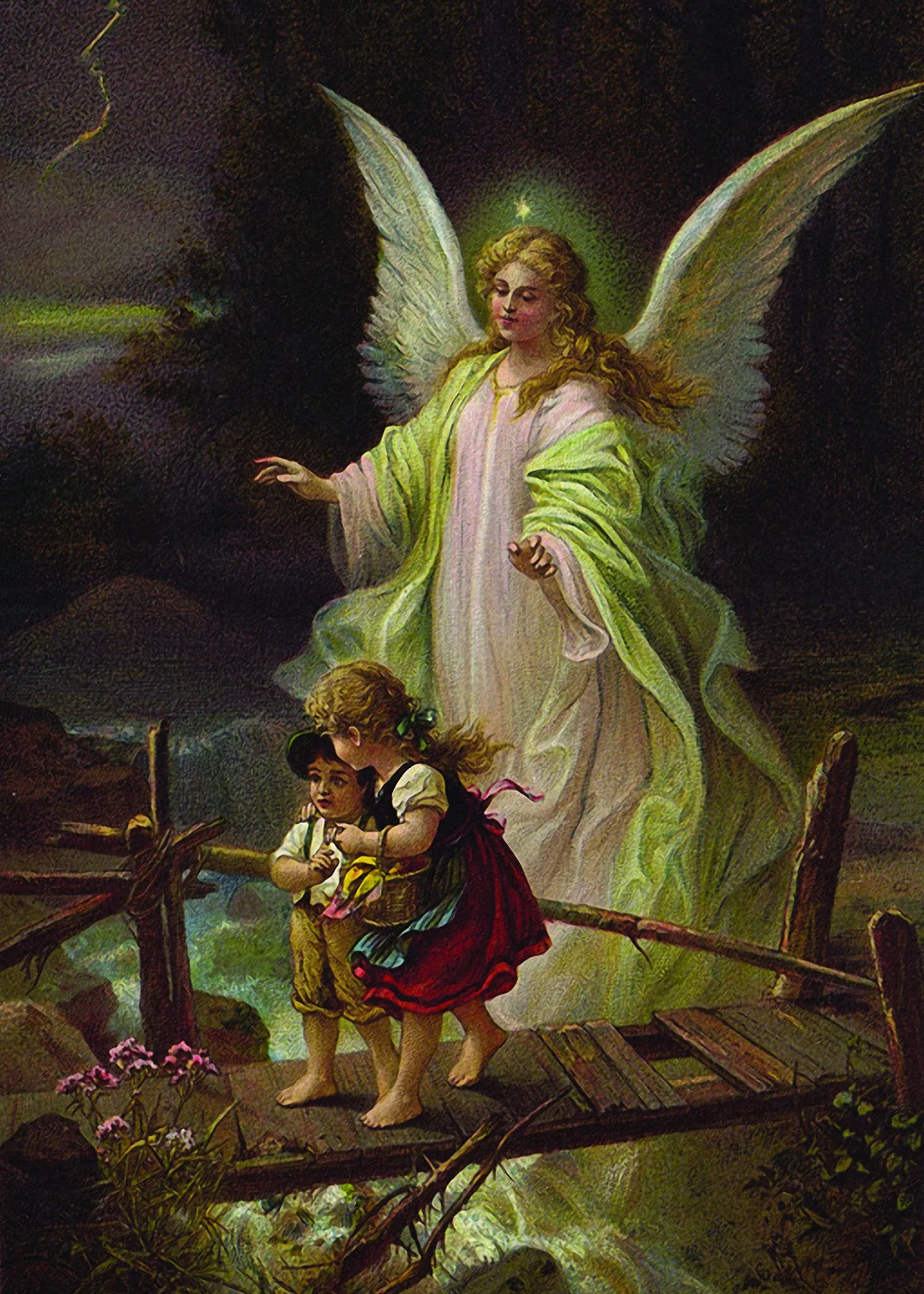 Guardian Angel with Children on Bridge Print 5X7 - Image 2
