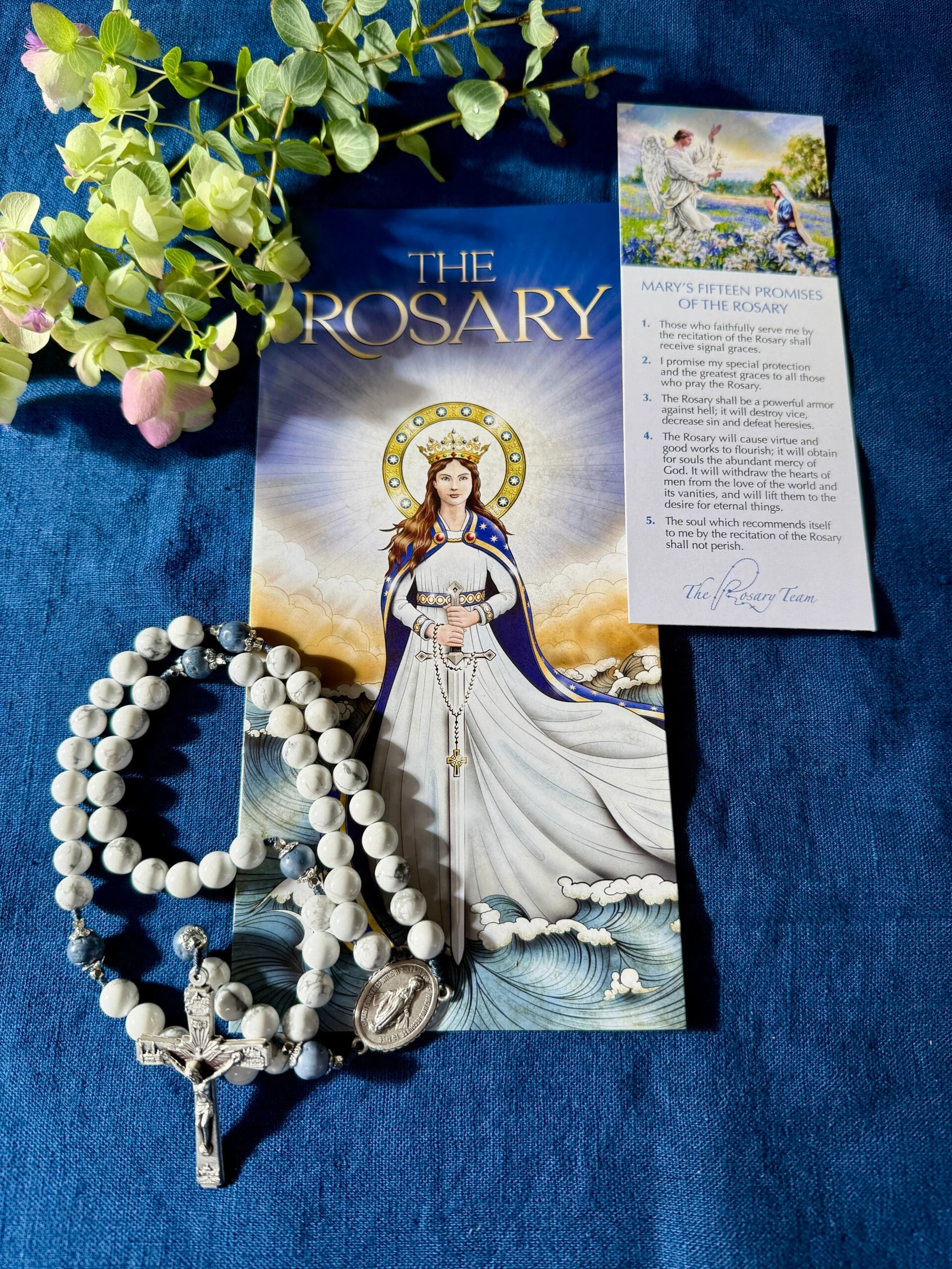 Handmade Gemstone Rosary Howlite & Blue Sponge Coral Beads Bundle - Image 2