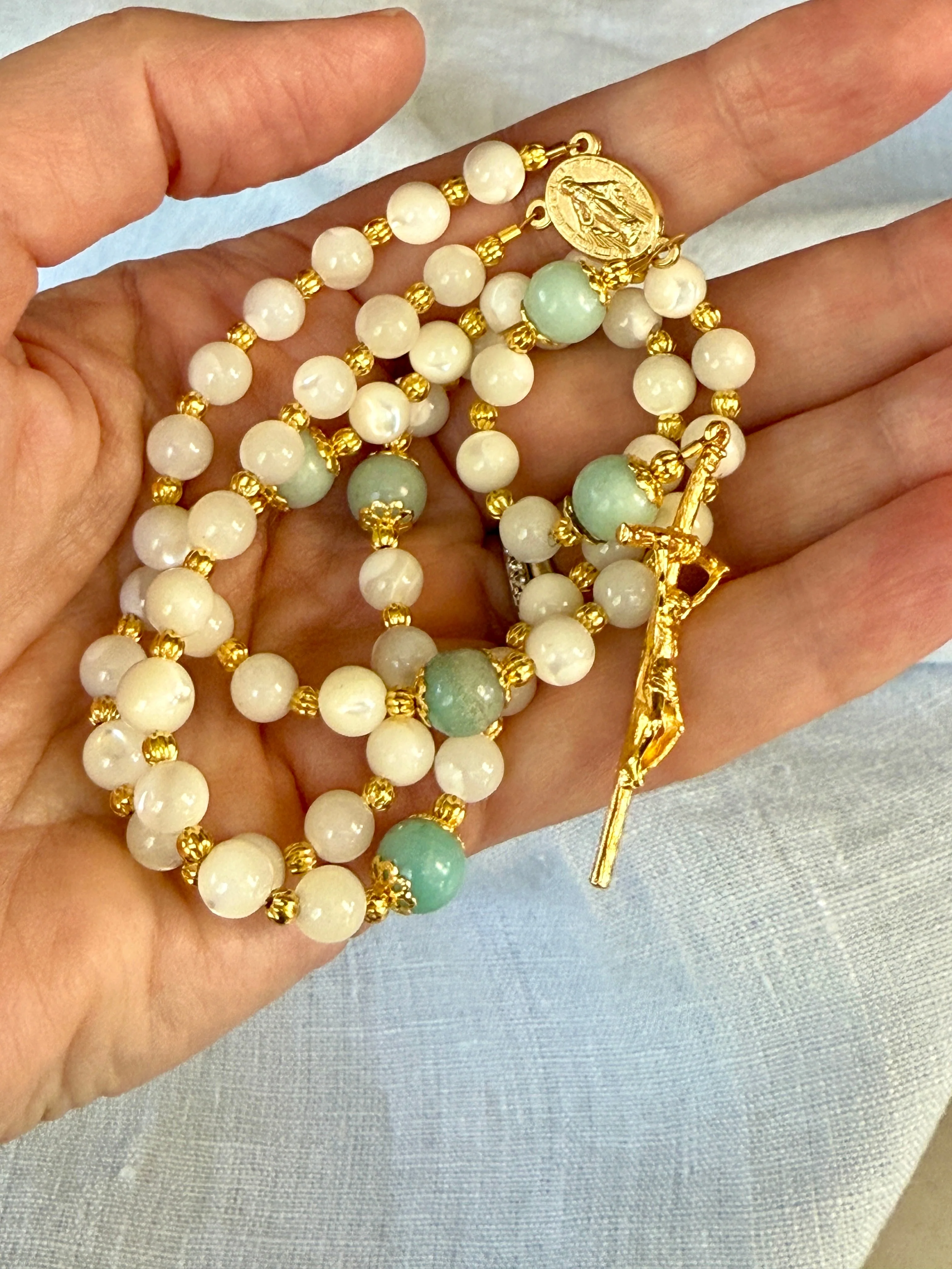 Handmade Mother of Pearl Gemstone Rosary Bundle - Image 2