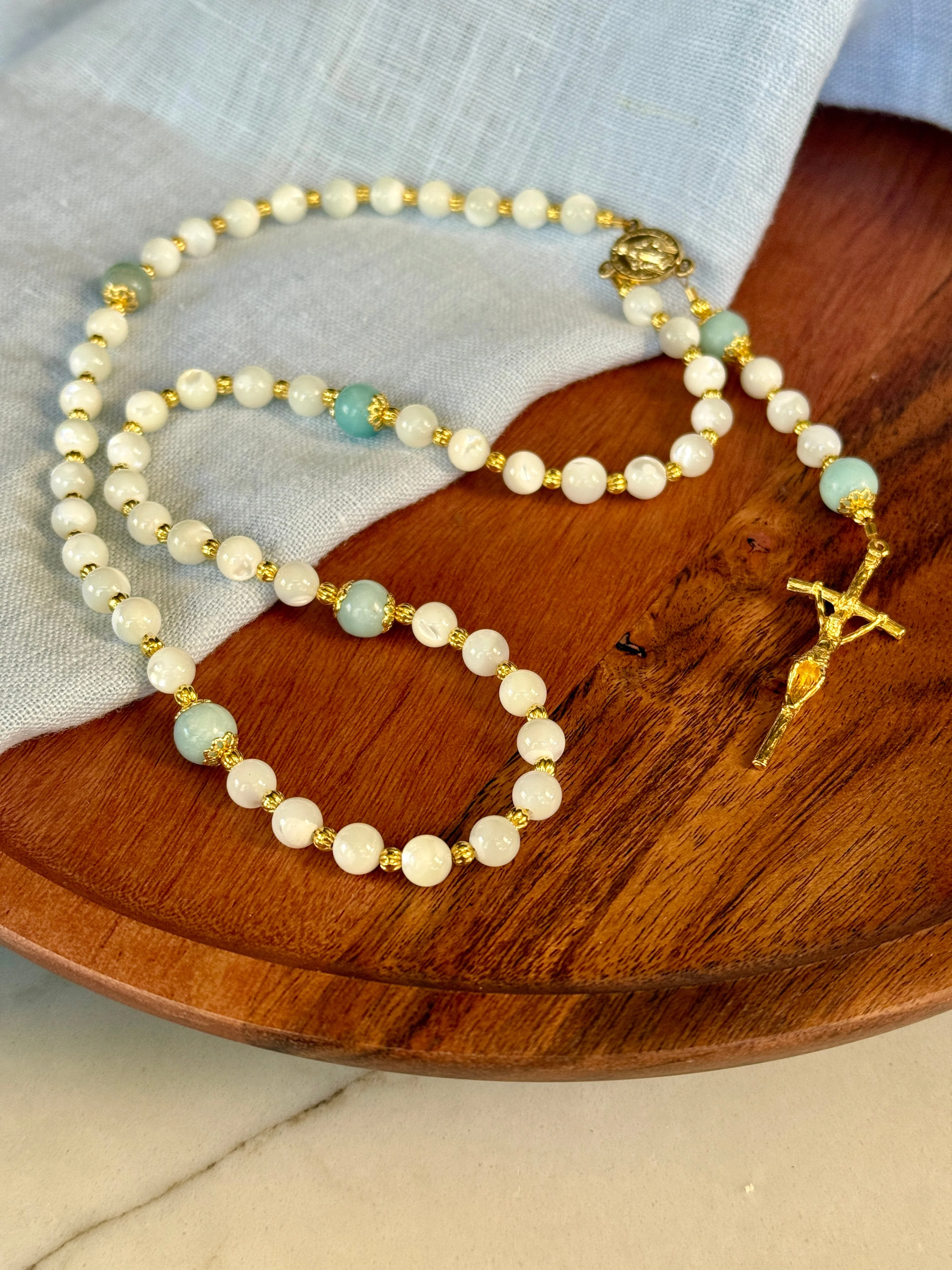 Handmade Mother of Pearl Gemstone Rosary Bundle - Image 6