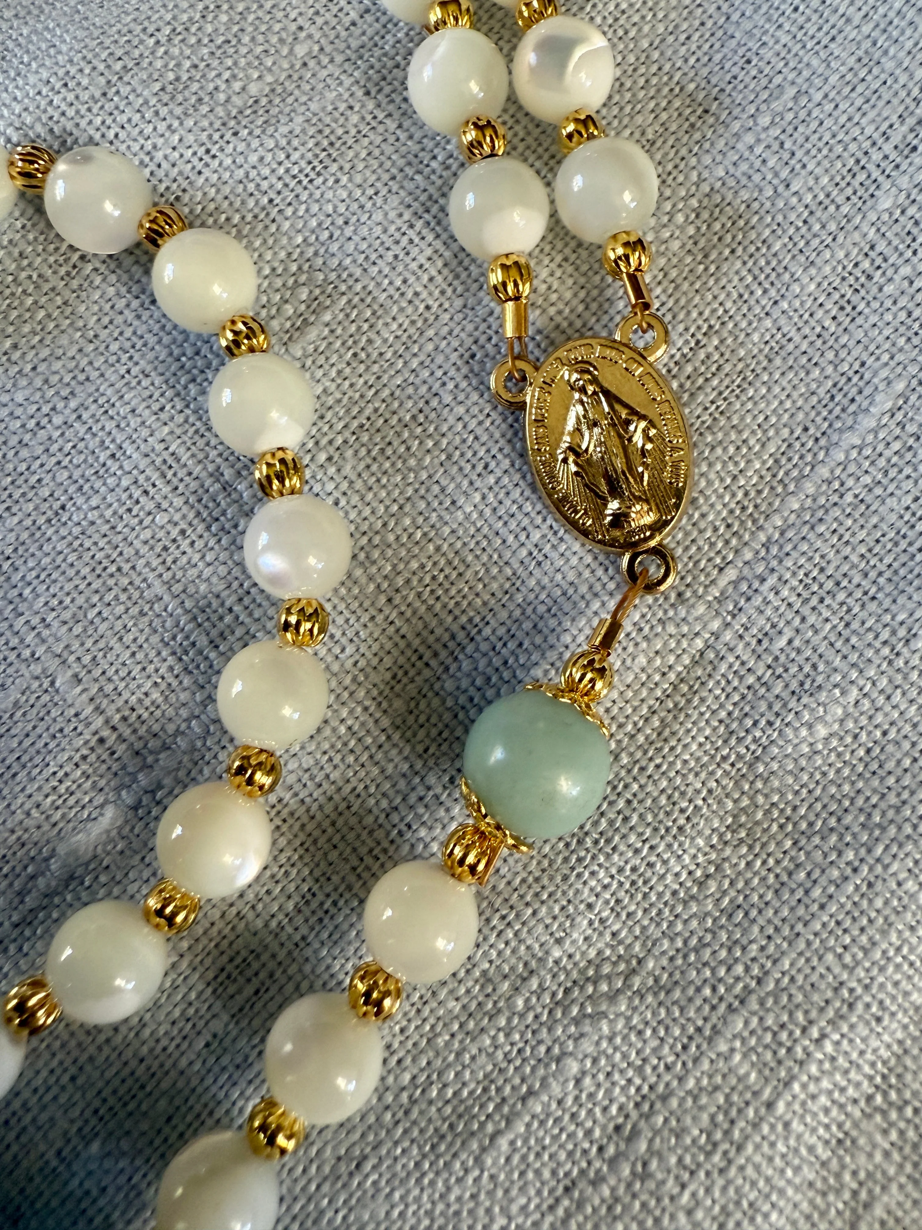 Handmade Mother of Pearl Gemstone Rosary Bundle - Image 7