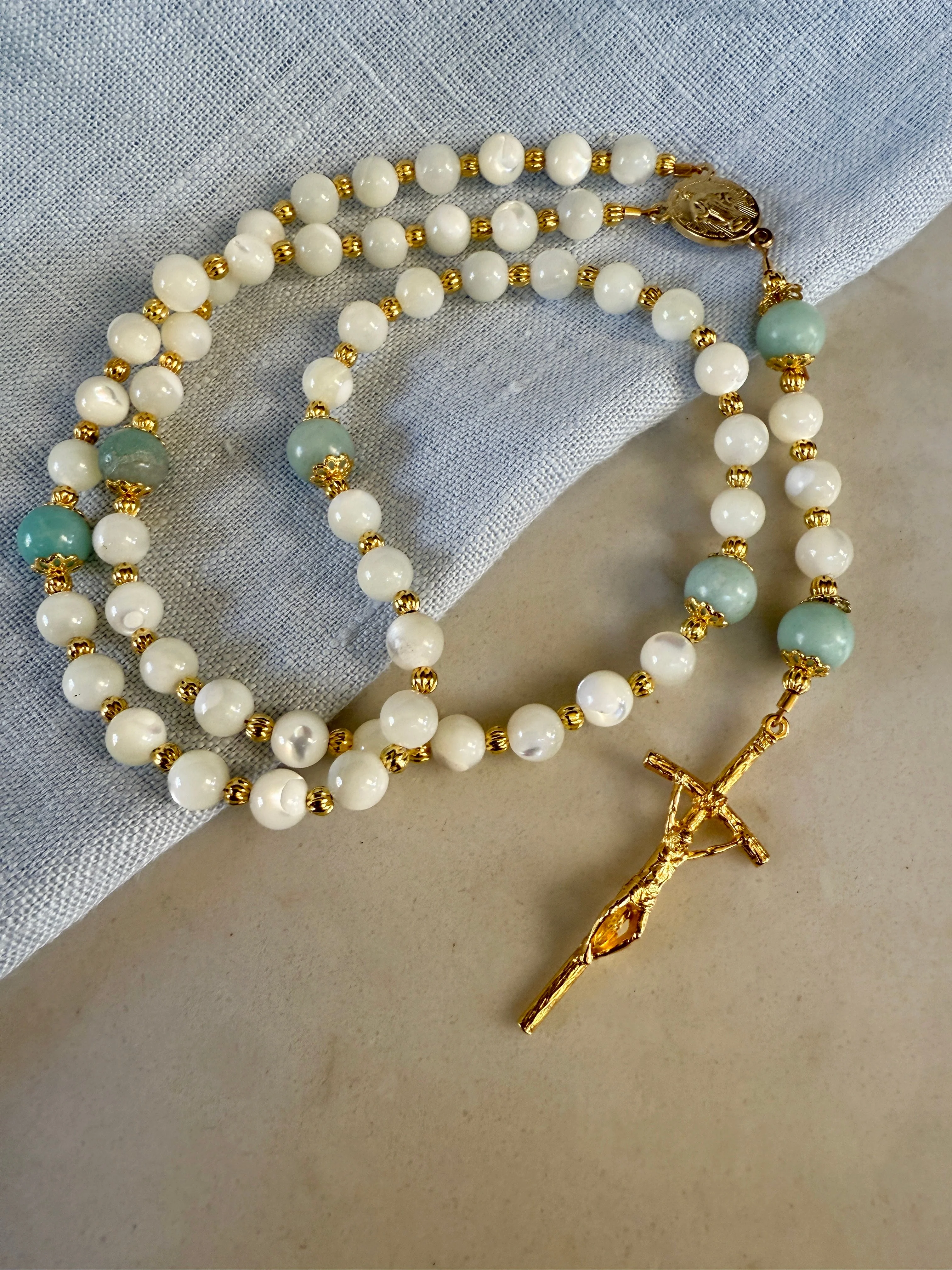 Handmade Mother of Pearl Gemstone Rosary Bundle - Image 8