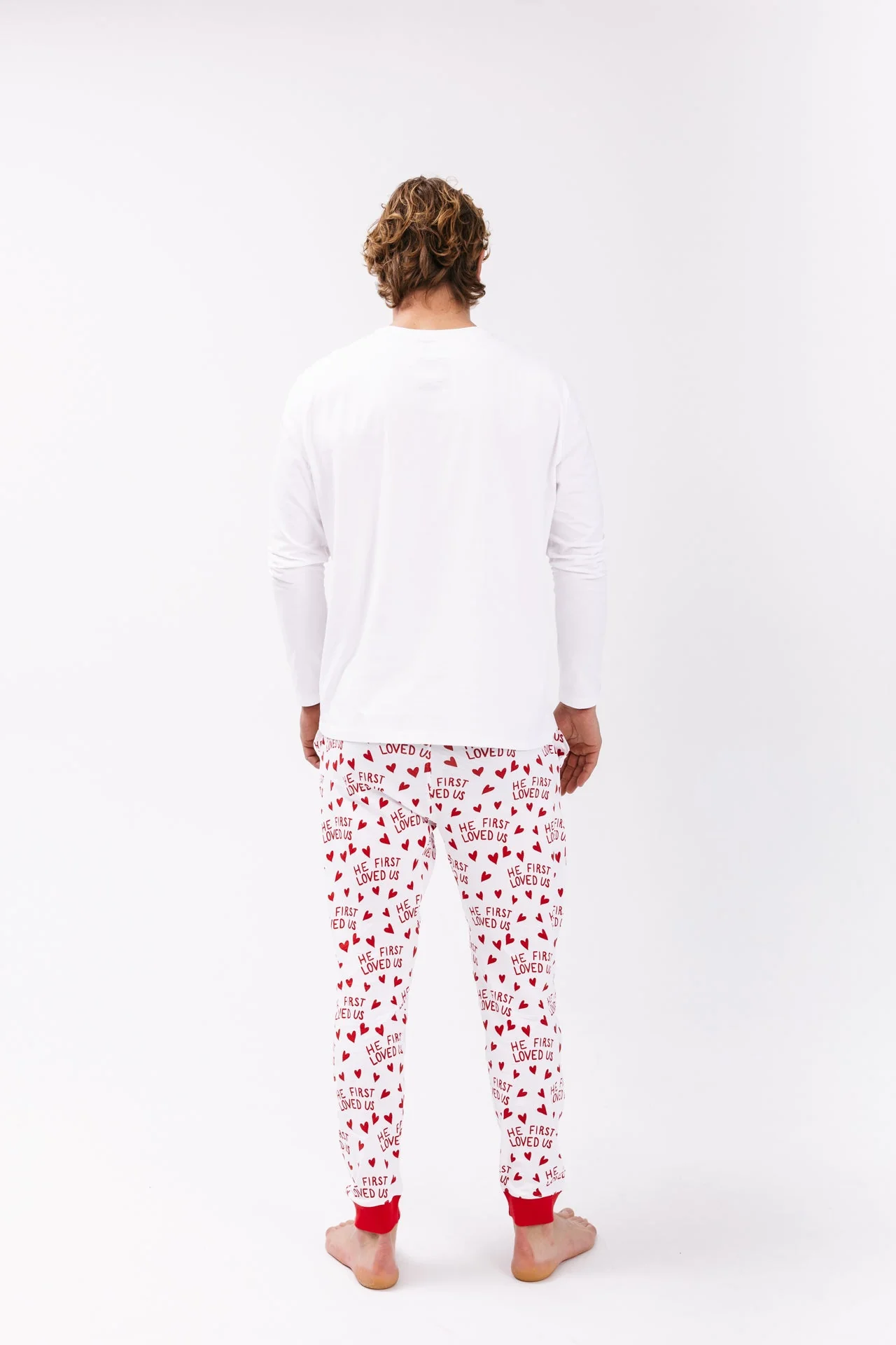 He First Loved Us Red Men's PJ Set Cotton - Image 3