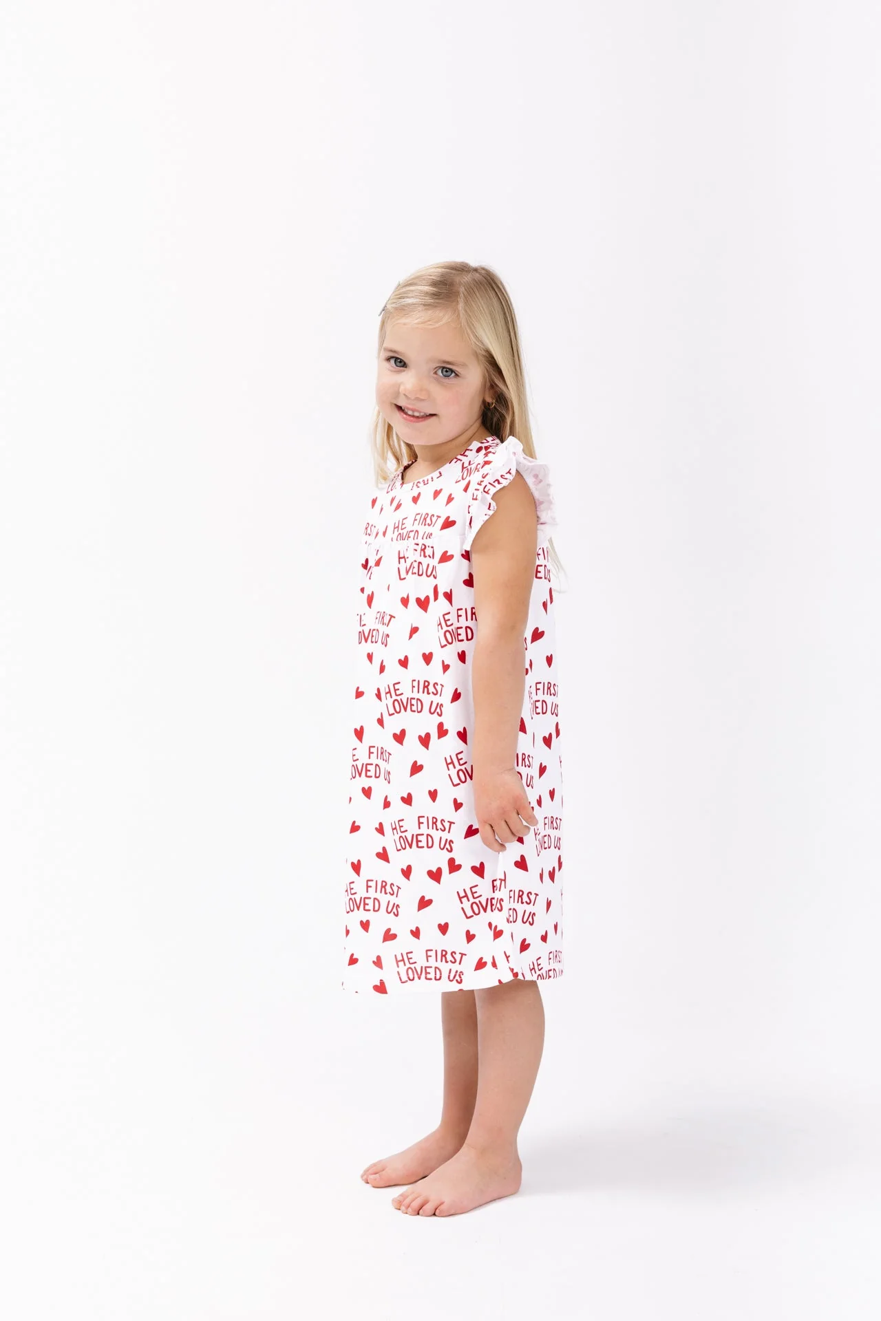 He First Loved Us Red PJ Girls Nightgown Polyester - Image 3