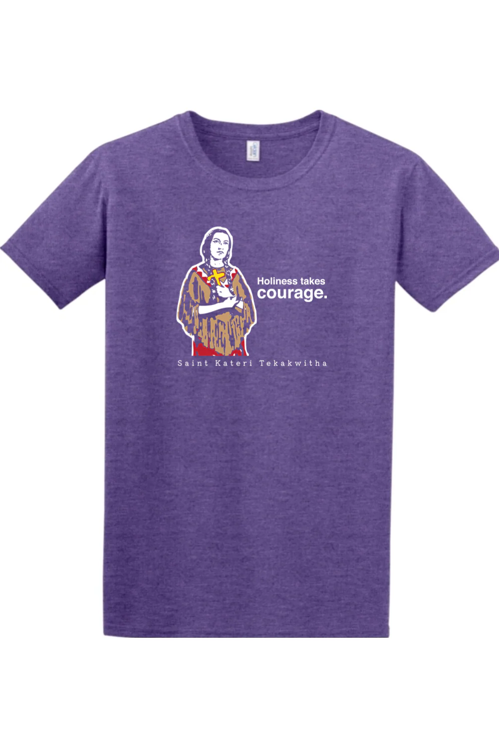 Holiness Takes Courage – St. Kateri Tekakwitha Adult T-shirt - Image 3