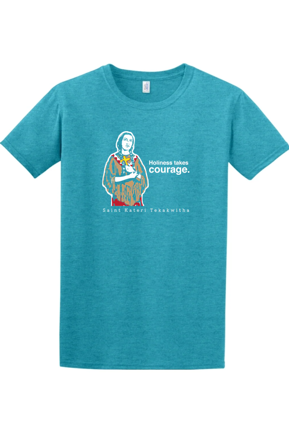 Holiness Takes Courage – St. Kateri Tekakwitha Adult T-shirt - Image 4